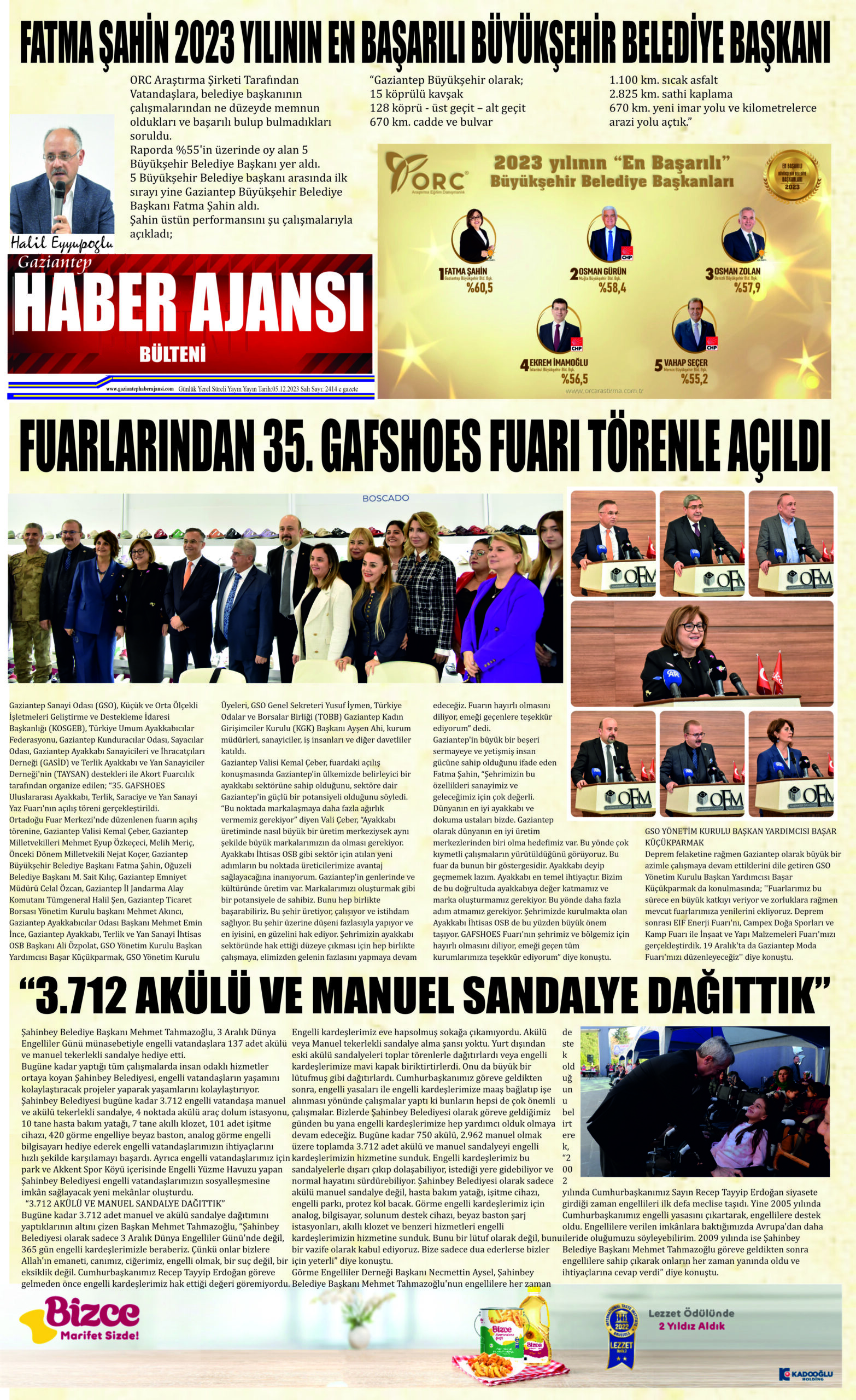 Gaziantep Haber Ajansı Bülteni Salı 05.12.2023 e gazete
