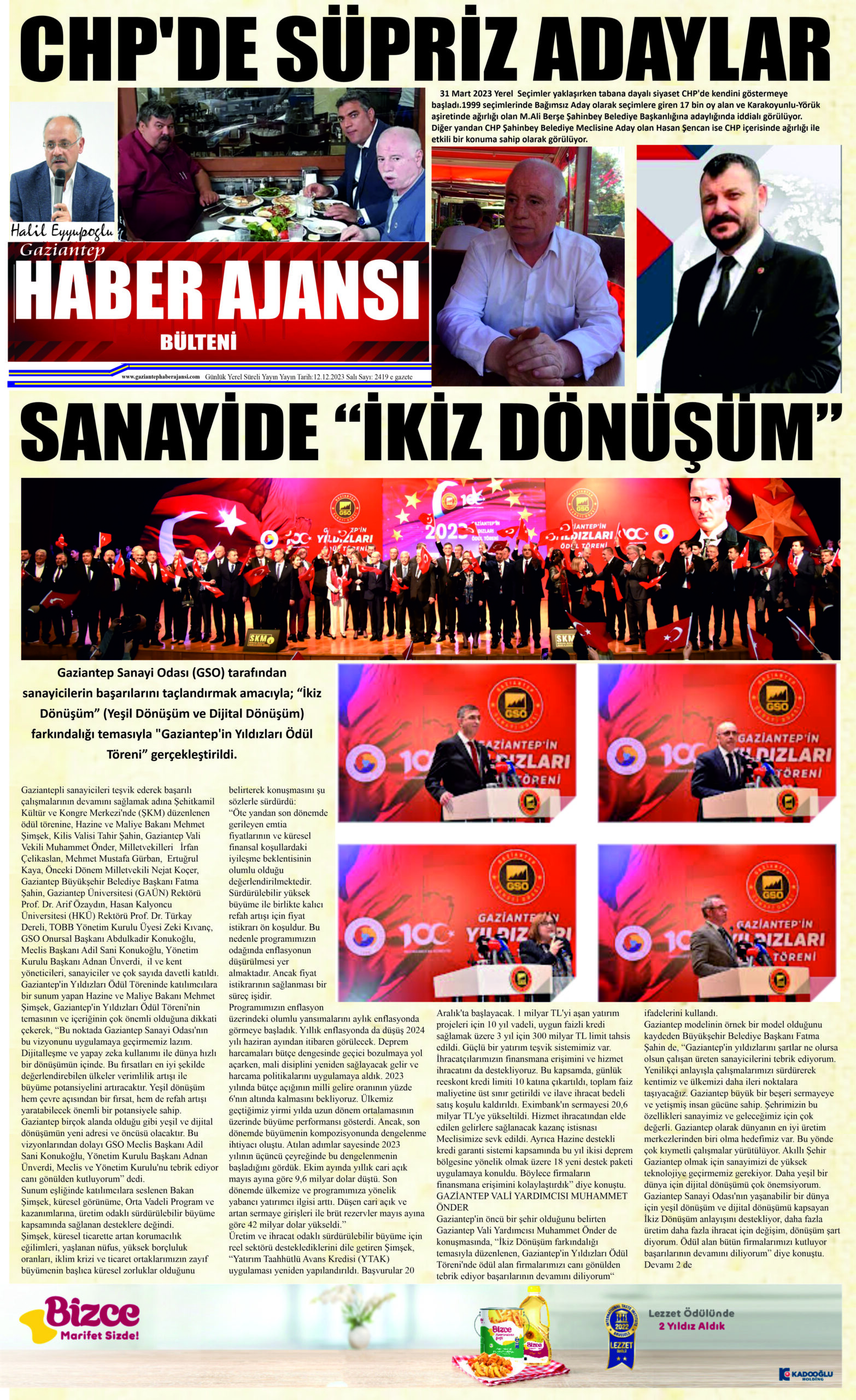 Gaziantep Haber Ajansı Bülteni Salı 12.12.2023 e gazete