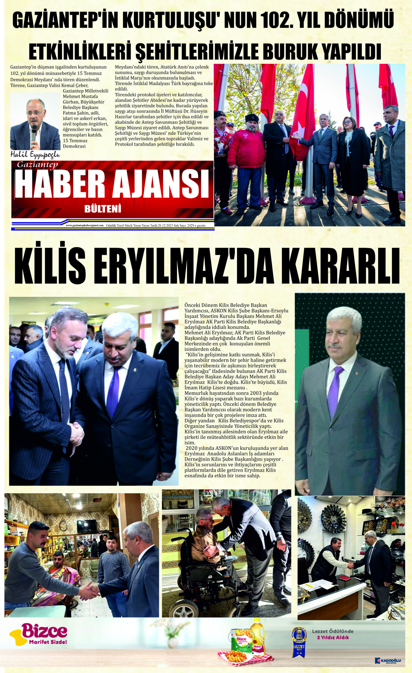 Gaziantep Haber Ajansı Bülteni Salı 26.12.2023 e gazete