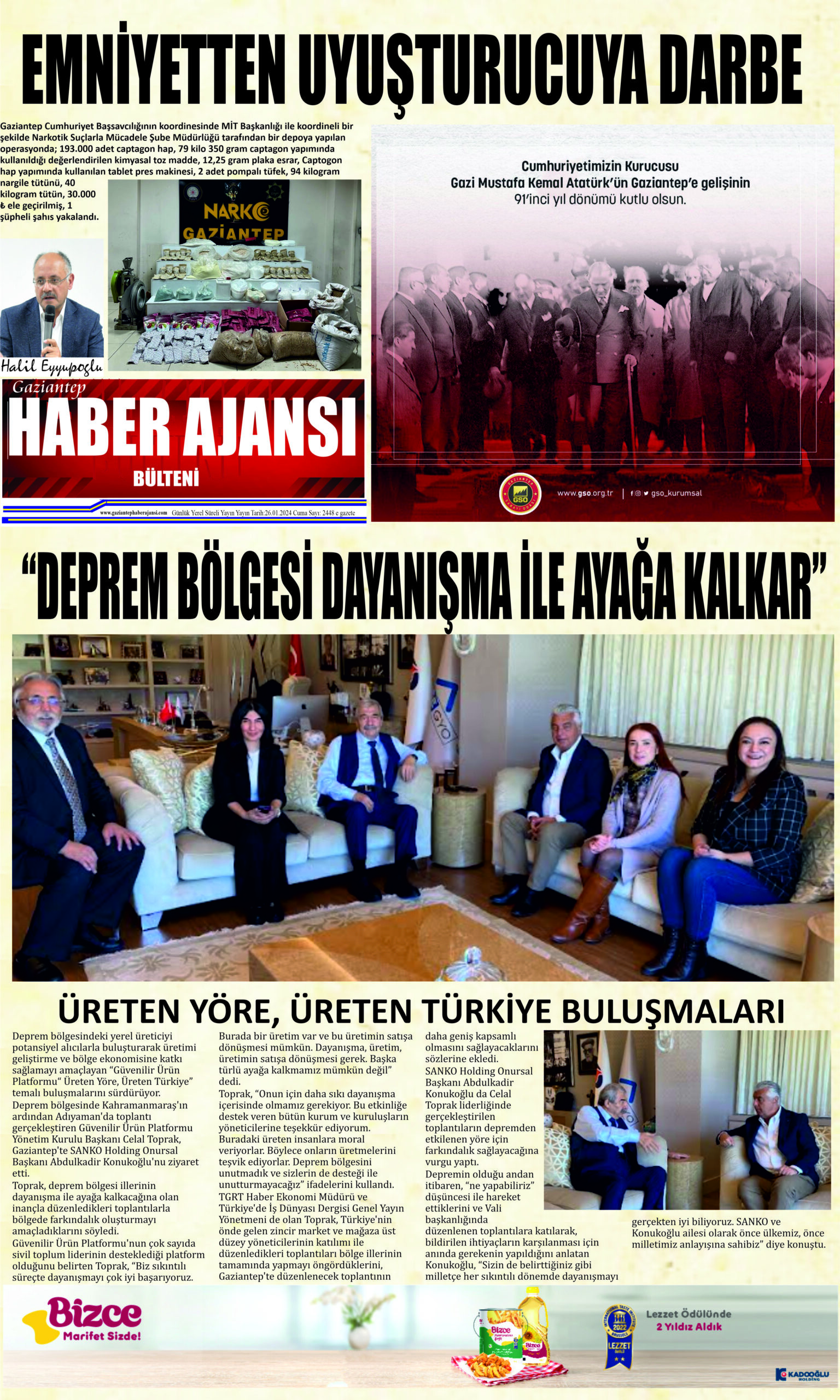 Gaziantep Haber Ajansı Bülteni Cuma 26.01.2024 e gazete