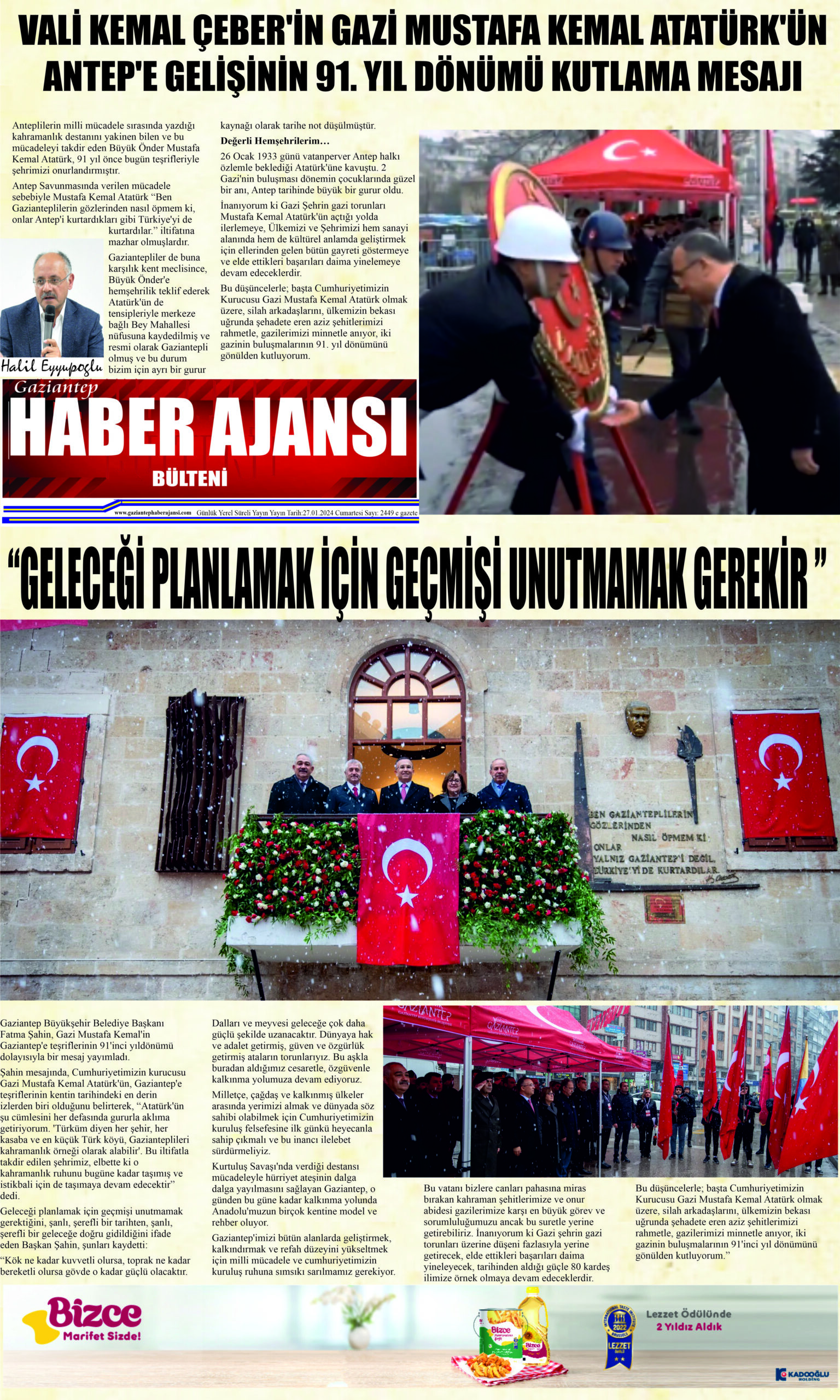 Gaziantep Haber Ajansı Bülteni Cumartesi 27.01.2024 e gazete