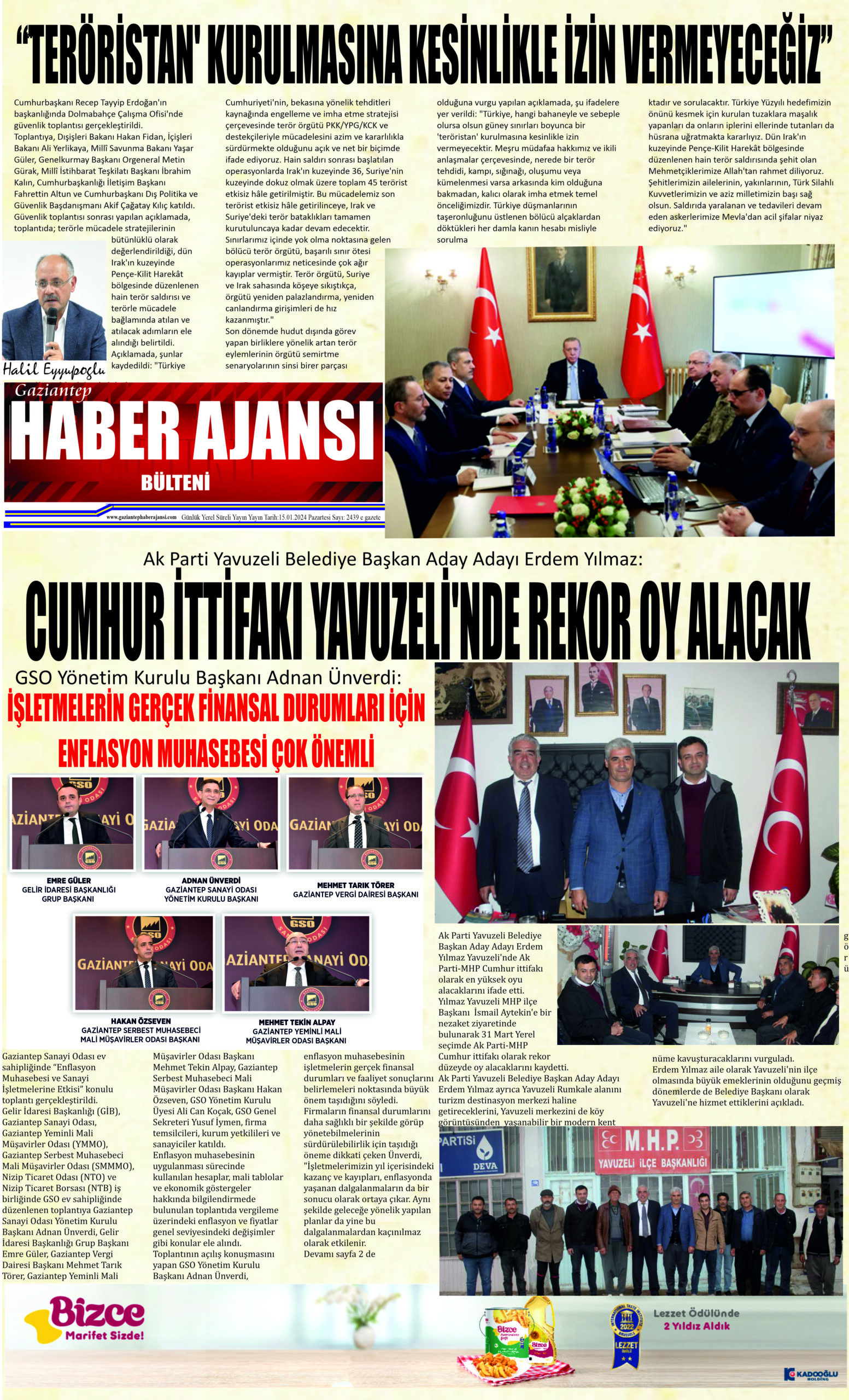 Gaziantep Haber Ajansı Bülteni Pazartesi 14.01.2024 e gazete