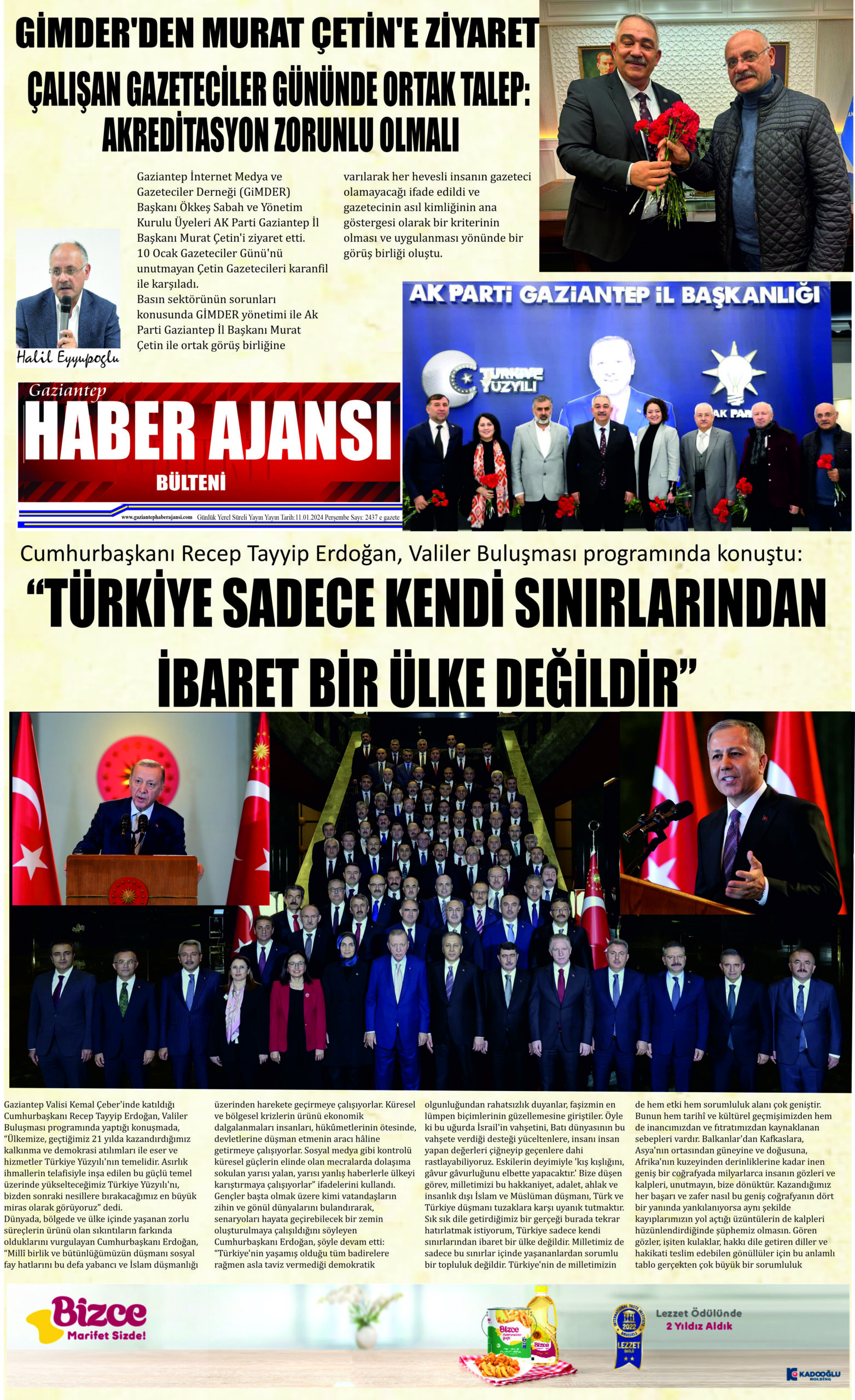 Gaziantep Haber Ajansı Bülteni Perşembe 11.01.2024 e gazete