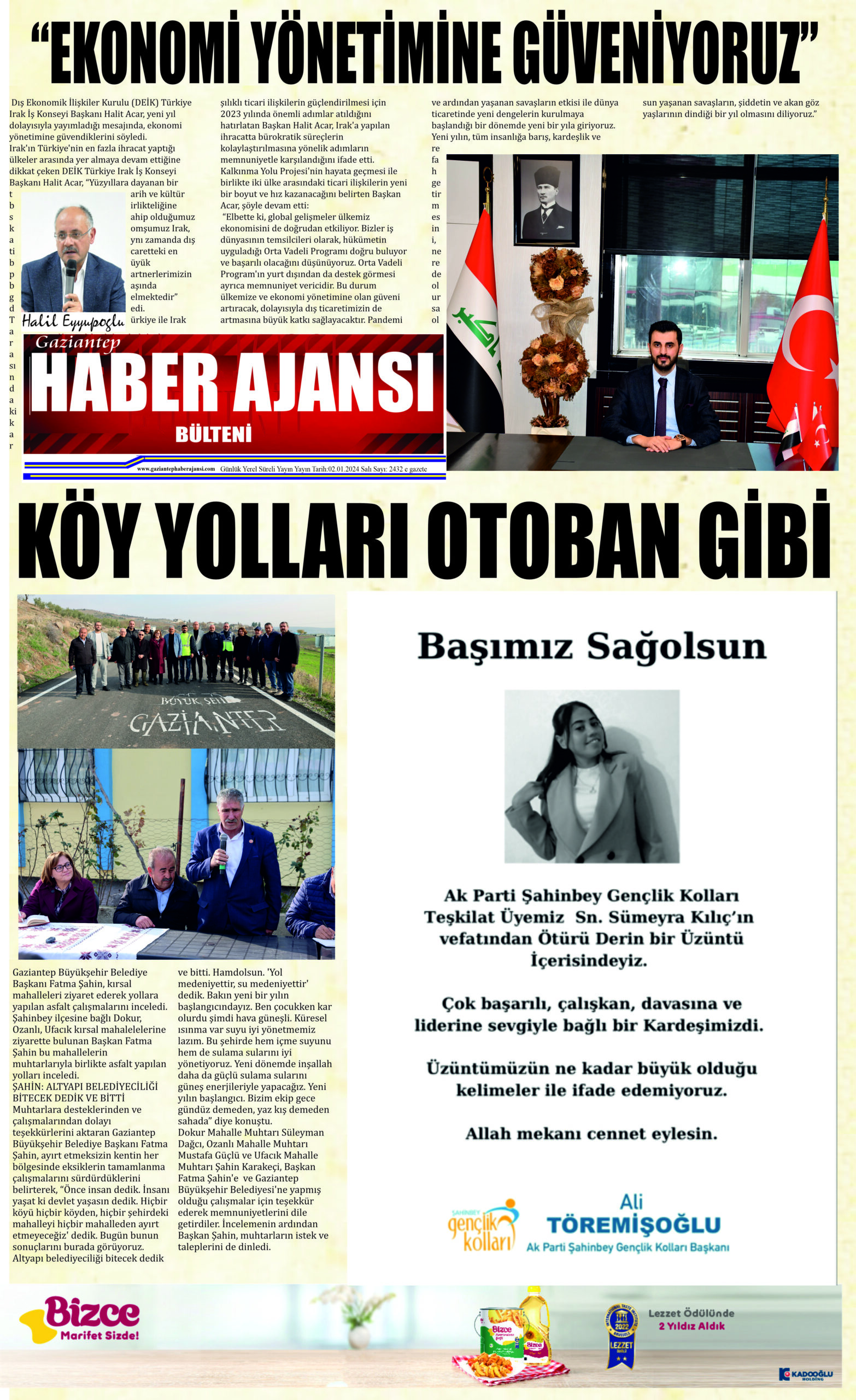 Gaziantep Haber Ajansı Bülteni Salı 02.01.2024 e gazete