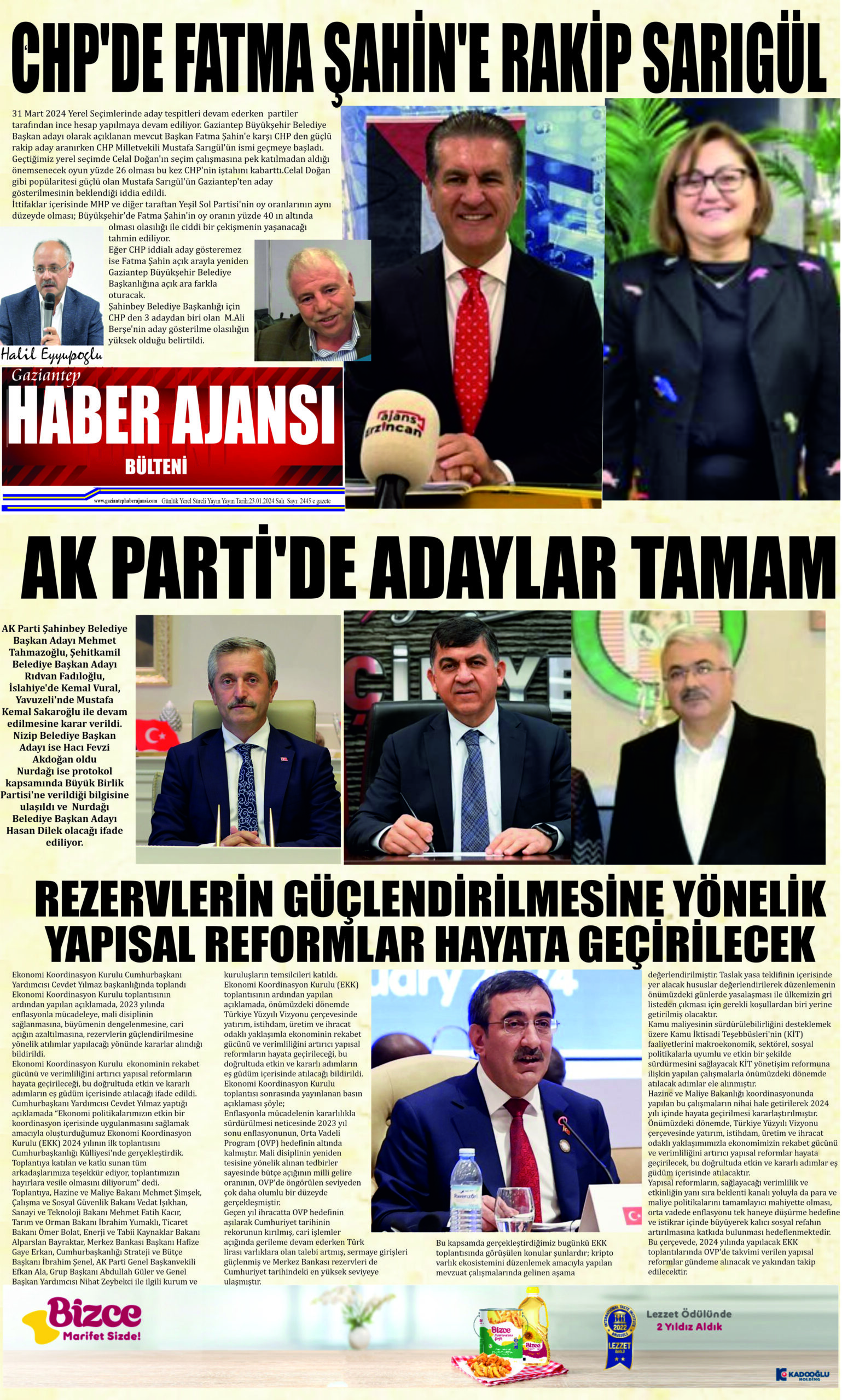 Gaziantep Haber Ajansı Bülteni Salı 23.01.2024 e gazete