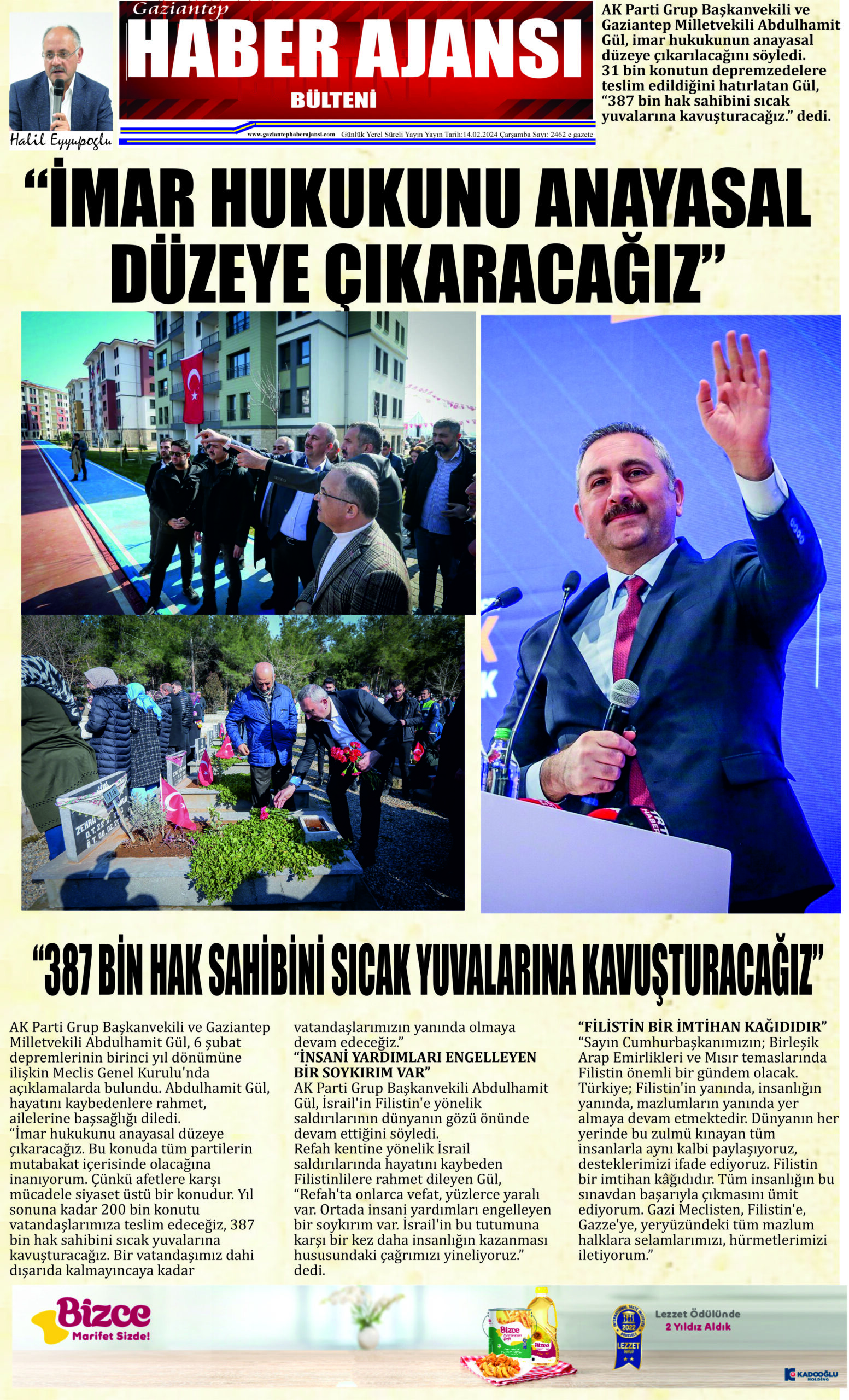 Gaziantep Haber Ajansı Bülteni Çarşamba 14.02.2024 e gazete