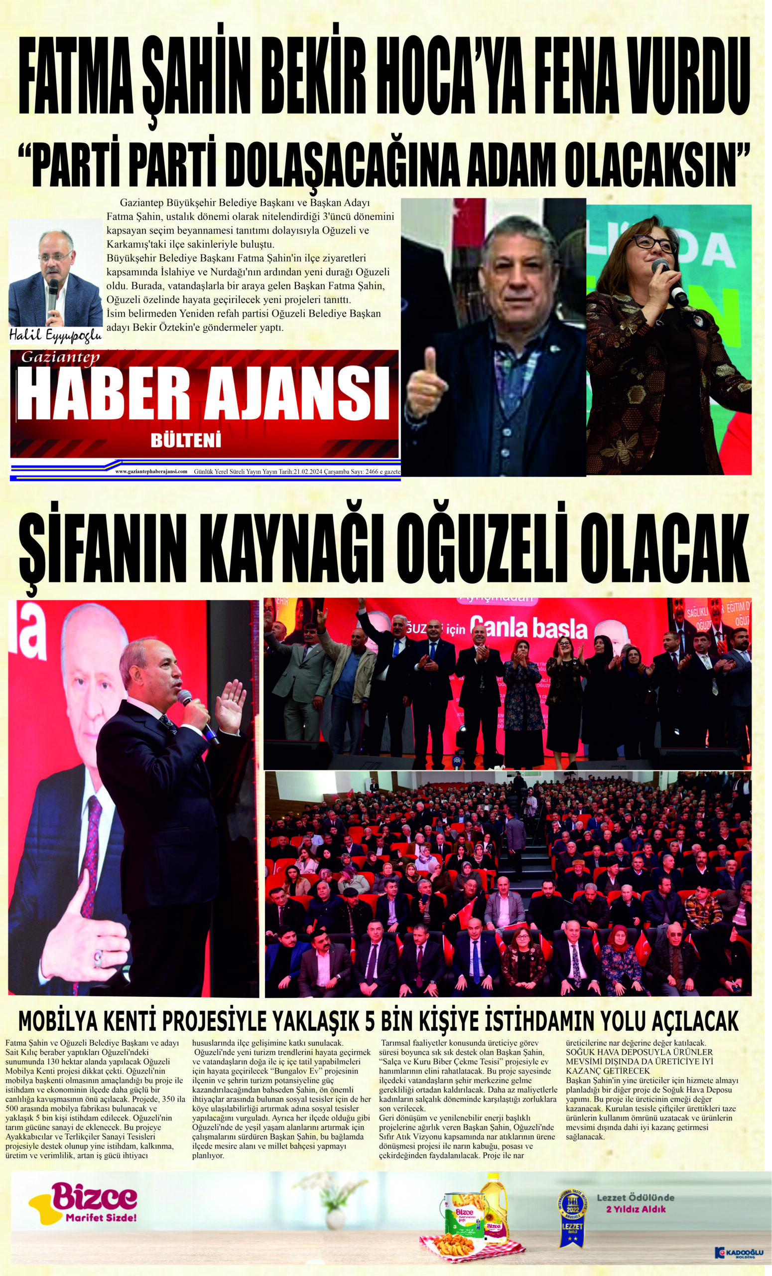 Gaziantep Haber Ajansı Bülteni Çarşamba 21.02.2024 e gazete