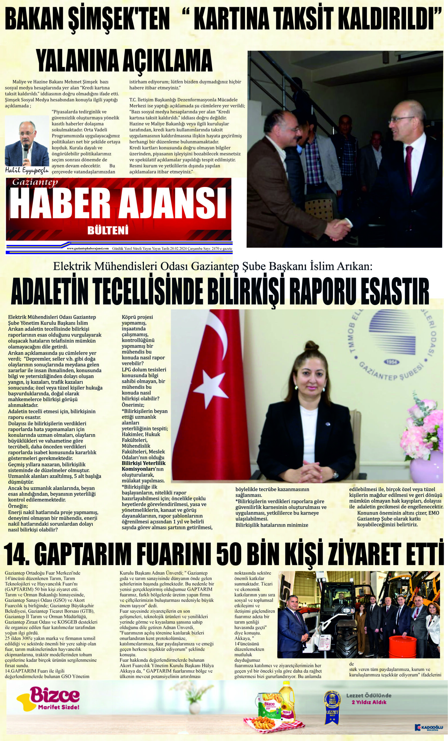 Gaziantep Haber Ajansı Bülteni Çarşamba 28.02.2024 e gazete