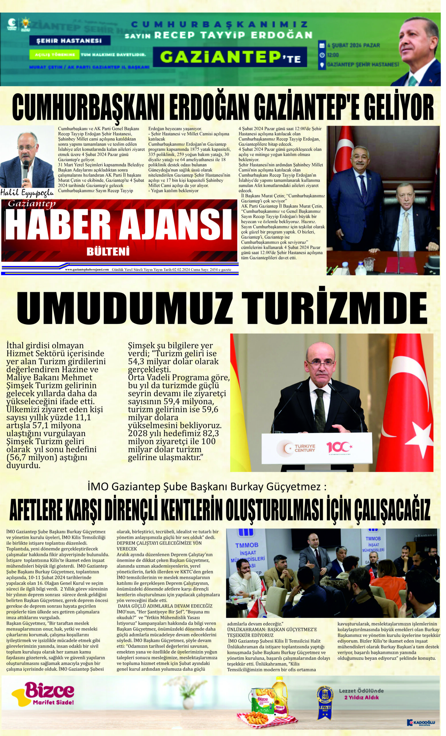 Gaziantep Haber Ajansı Bülteni Cuma 02.02.2024 e gazete