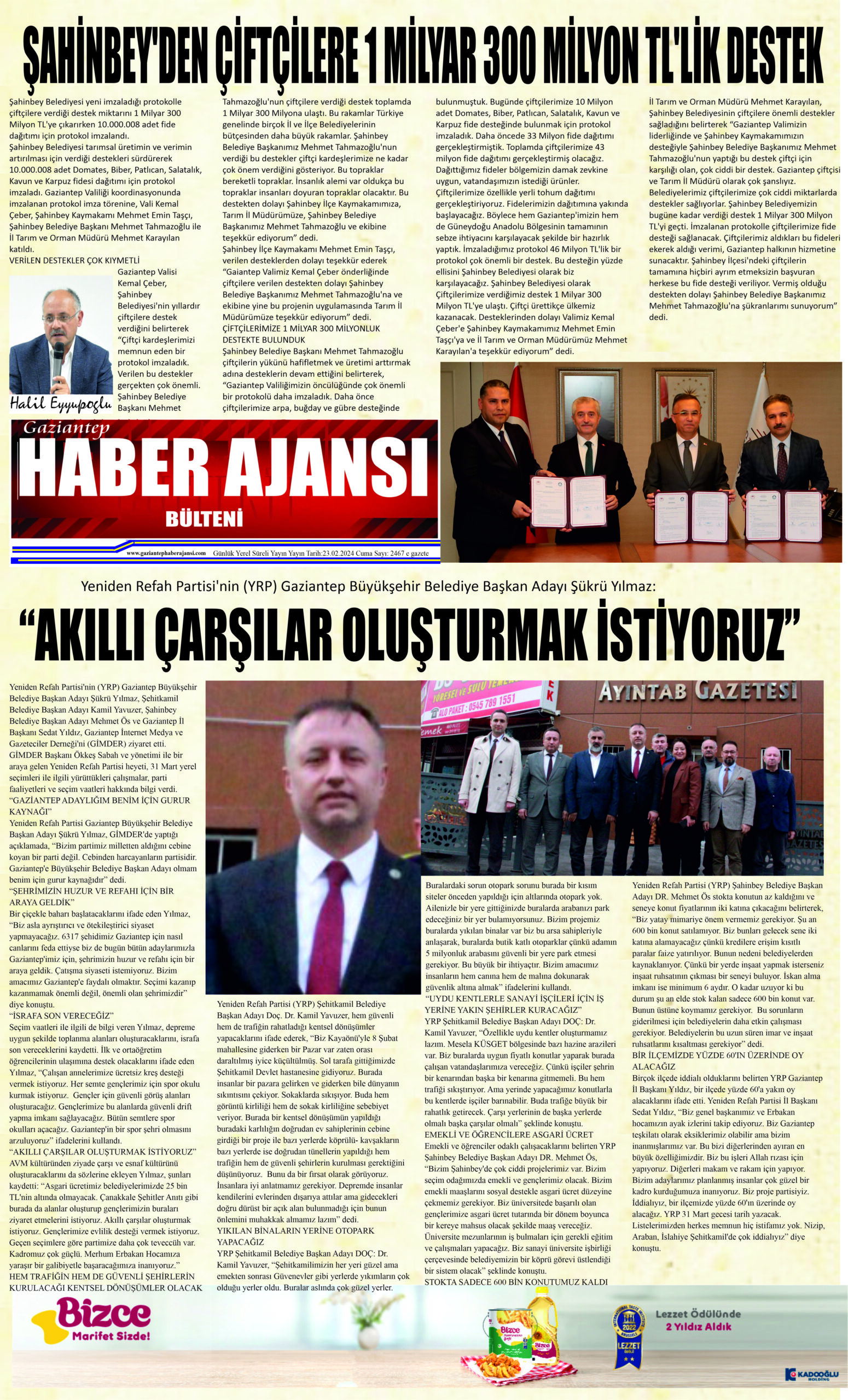 Gaziantep Haber Ajansı Bülteni Cuma 23.02.2024 e gazete