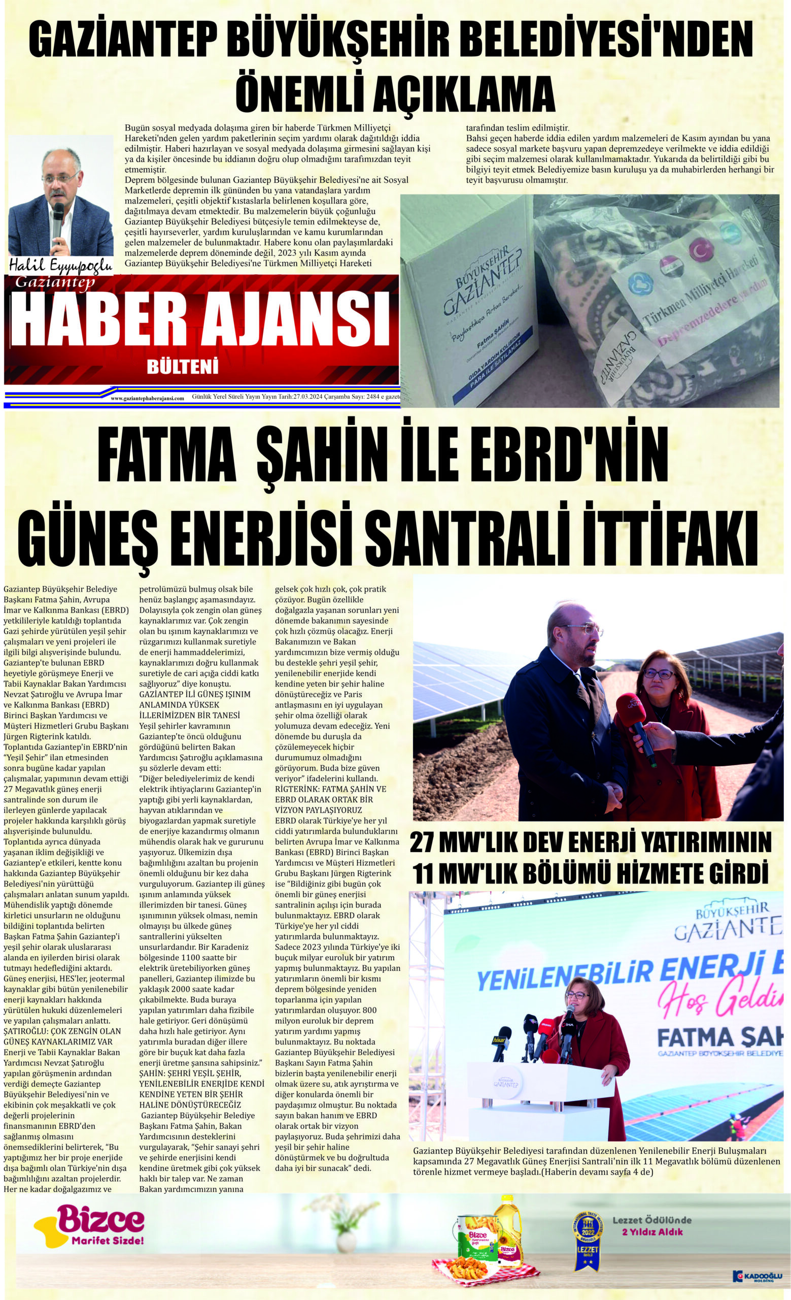 Gaziantep Haber Ajansı Bülteni Çarşamba 27.03.2024 e gazete