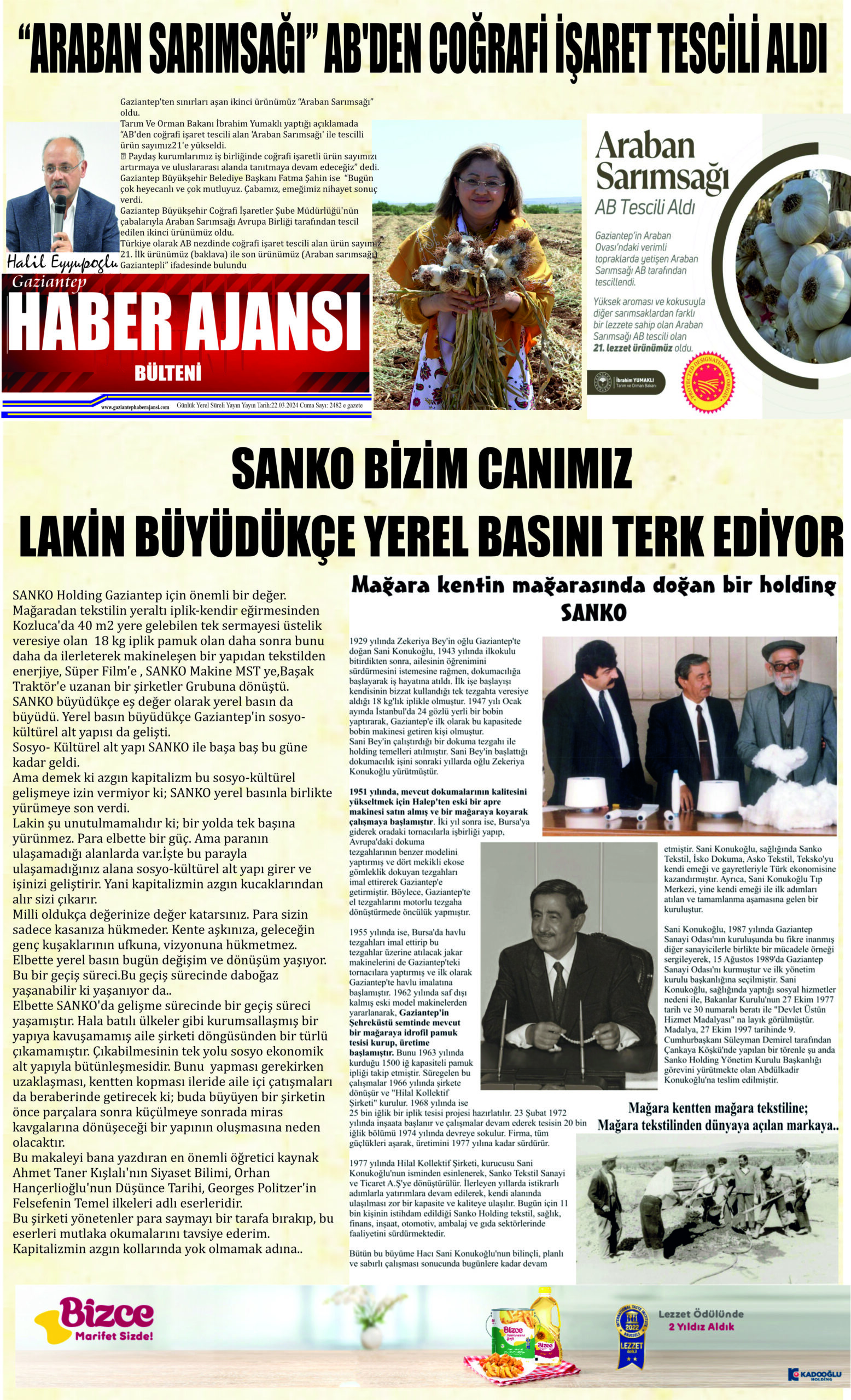 Gaziantep Haber Ajansı Bülteni Cuma 22.03.2024 e gazete