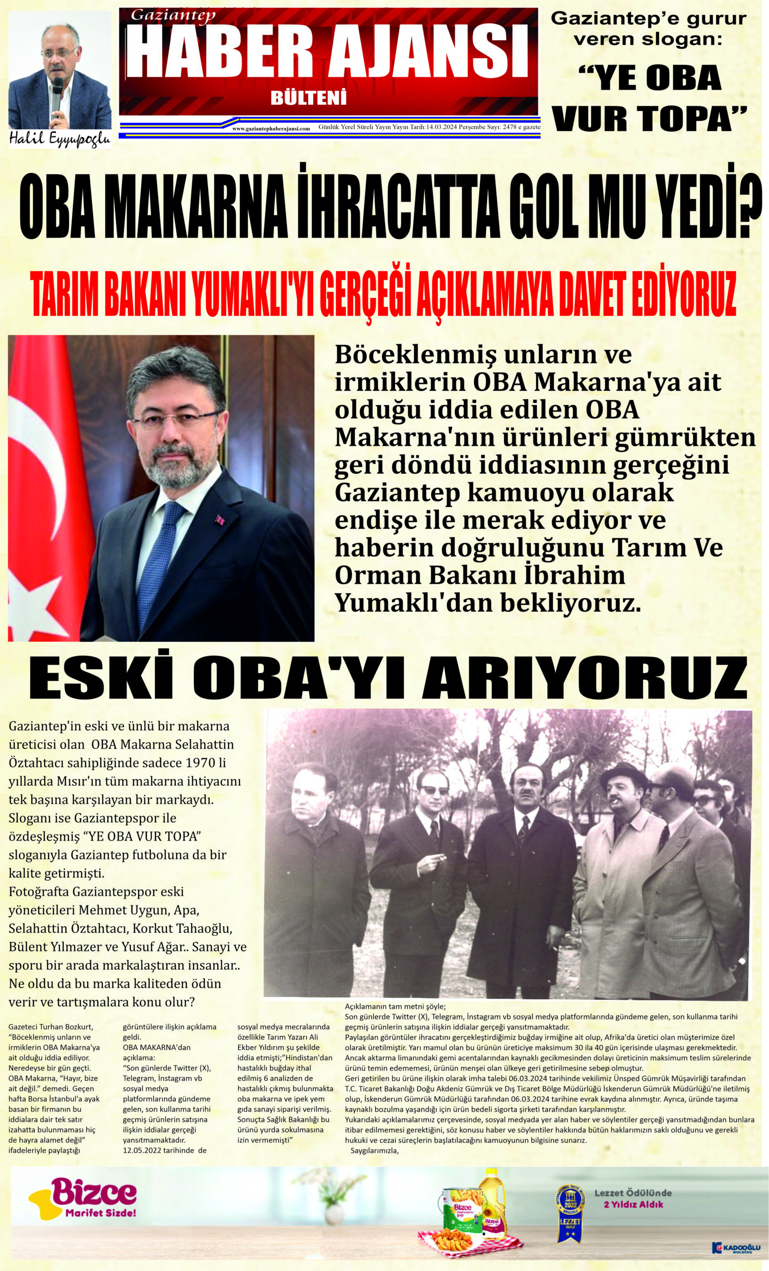 Gaziantep Haber Ajansı Bülteni Perşembe 14.03.2024 e gazete