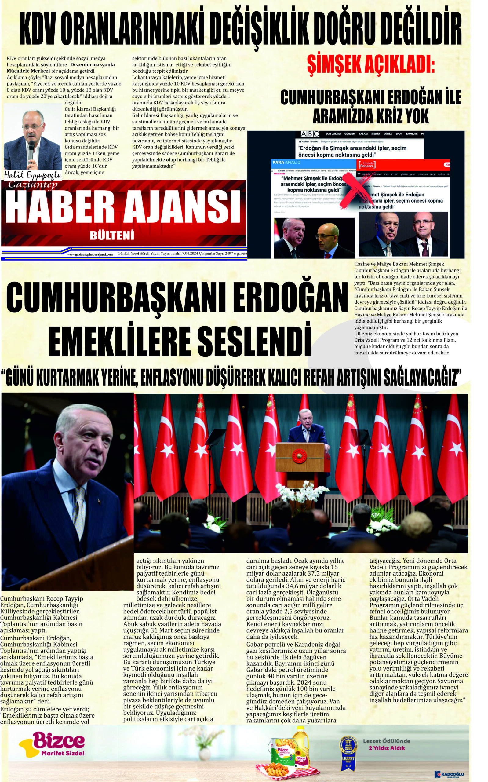 Gaziantep Haber Ajansı Bülteni Çarşamba 17.04.2024 e gazete