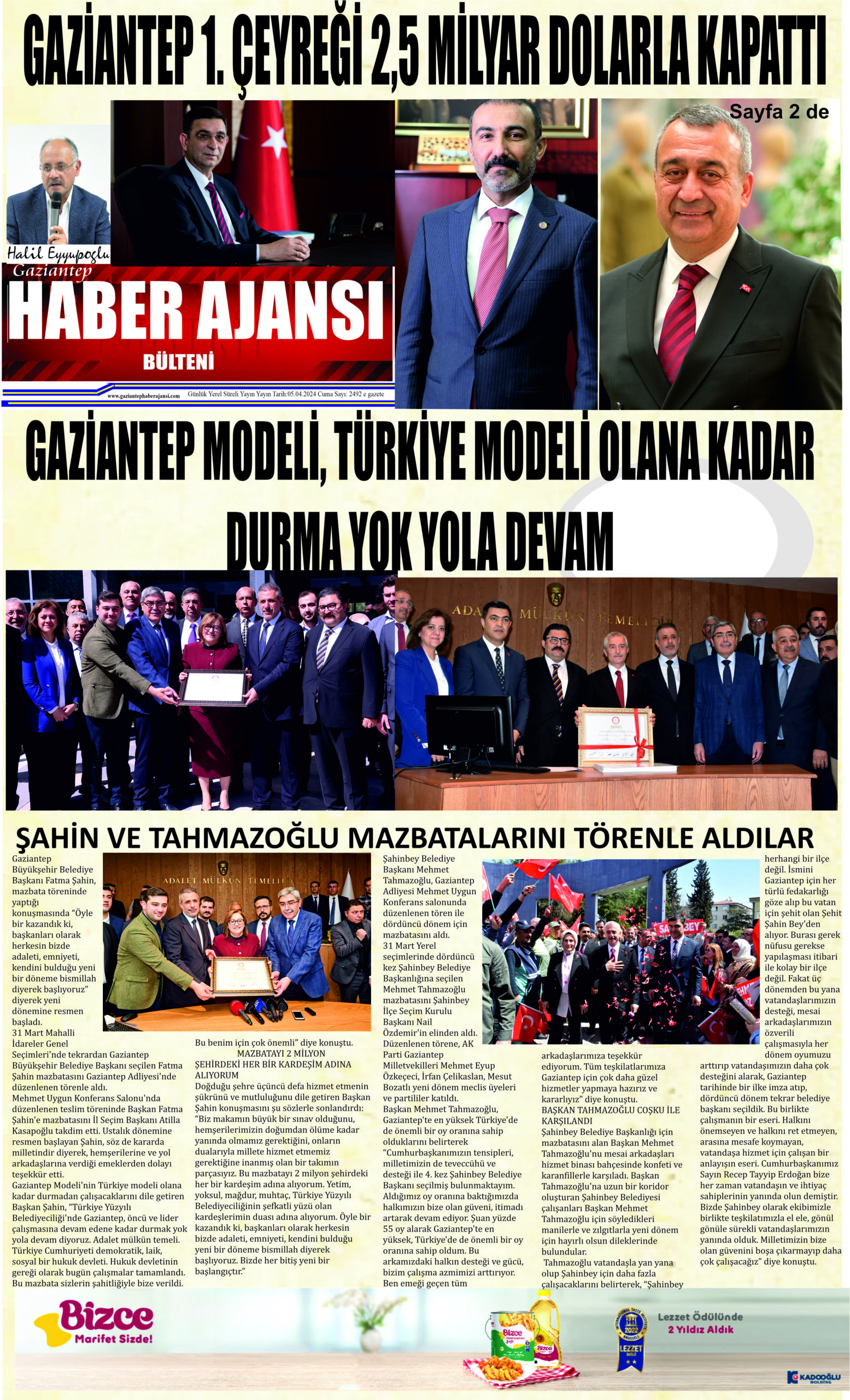 Gaziantep Haber Ajansı Bülteni Cuma 05.04.2024 e gazete