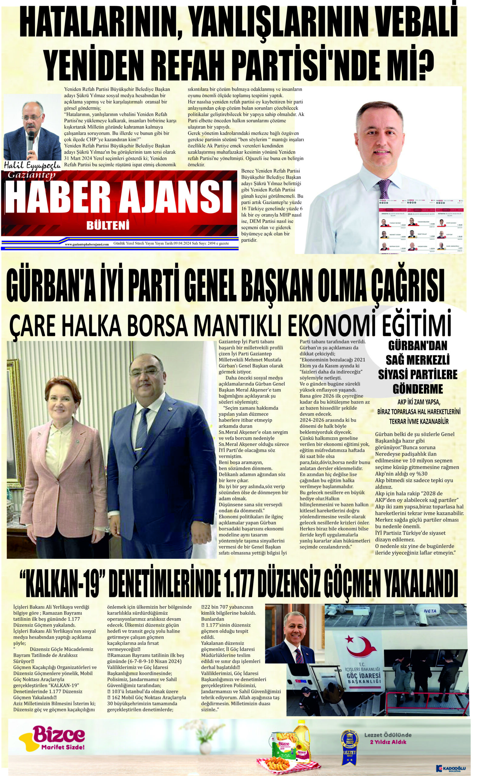 Gaziantep Haber Ajansı Bülteni Pazartesi 15.04.2024 e gazete