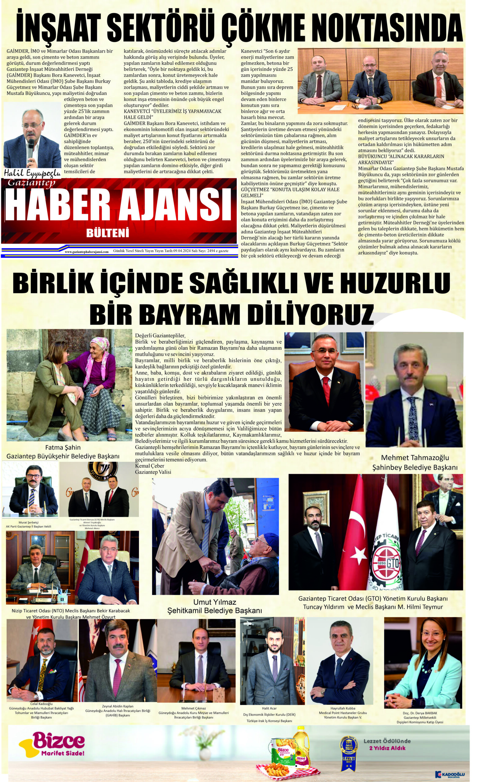Gaziantep Haber Ajansı Bülteni Salı 09.04.2024 e gazete
