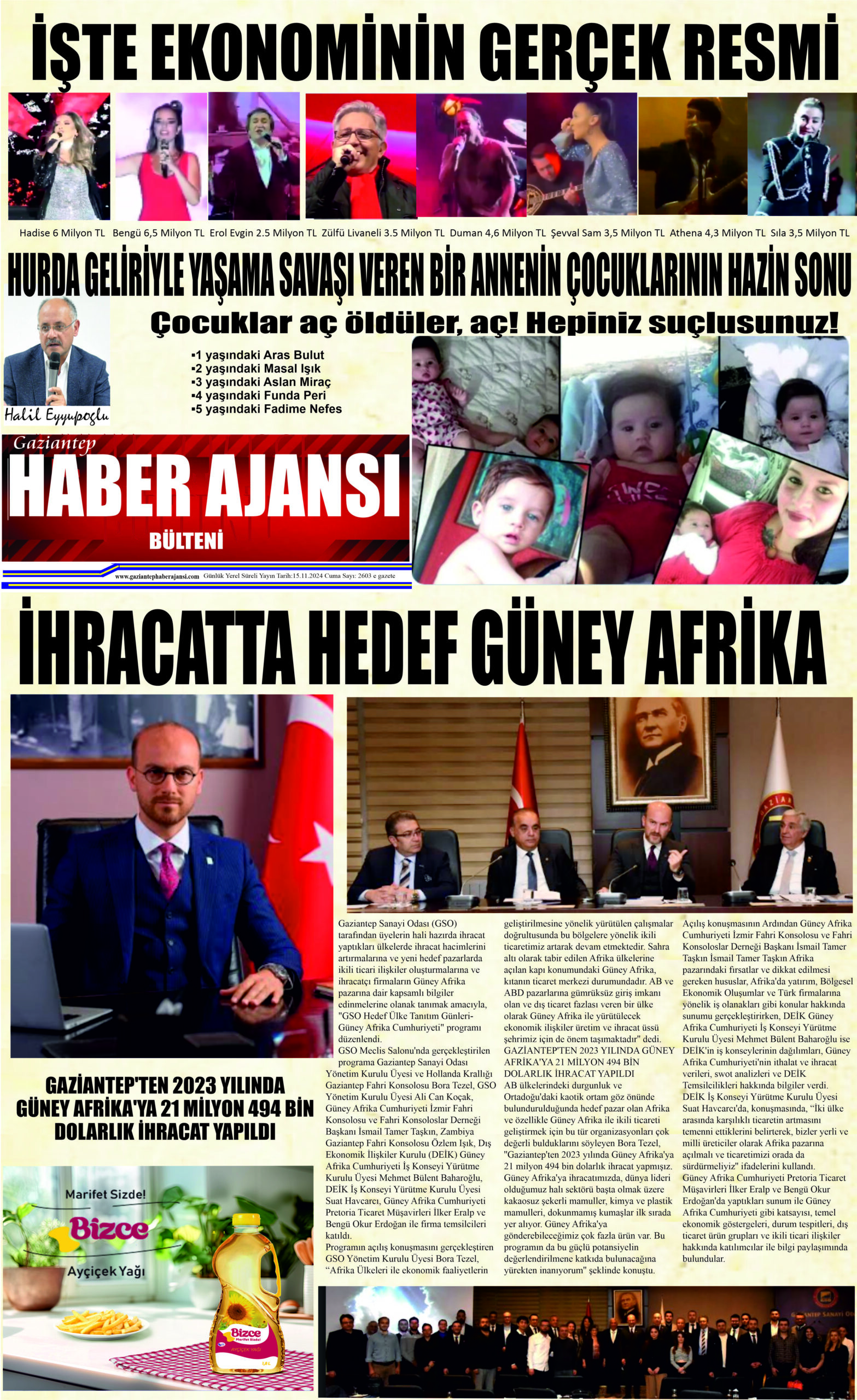 Gaziantep Haber Ajansı Bülteni Cuma 15.11.2024 e gazete