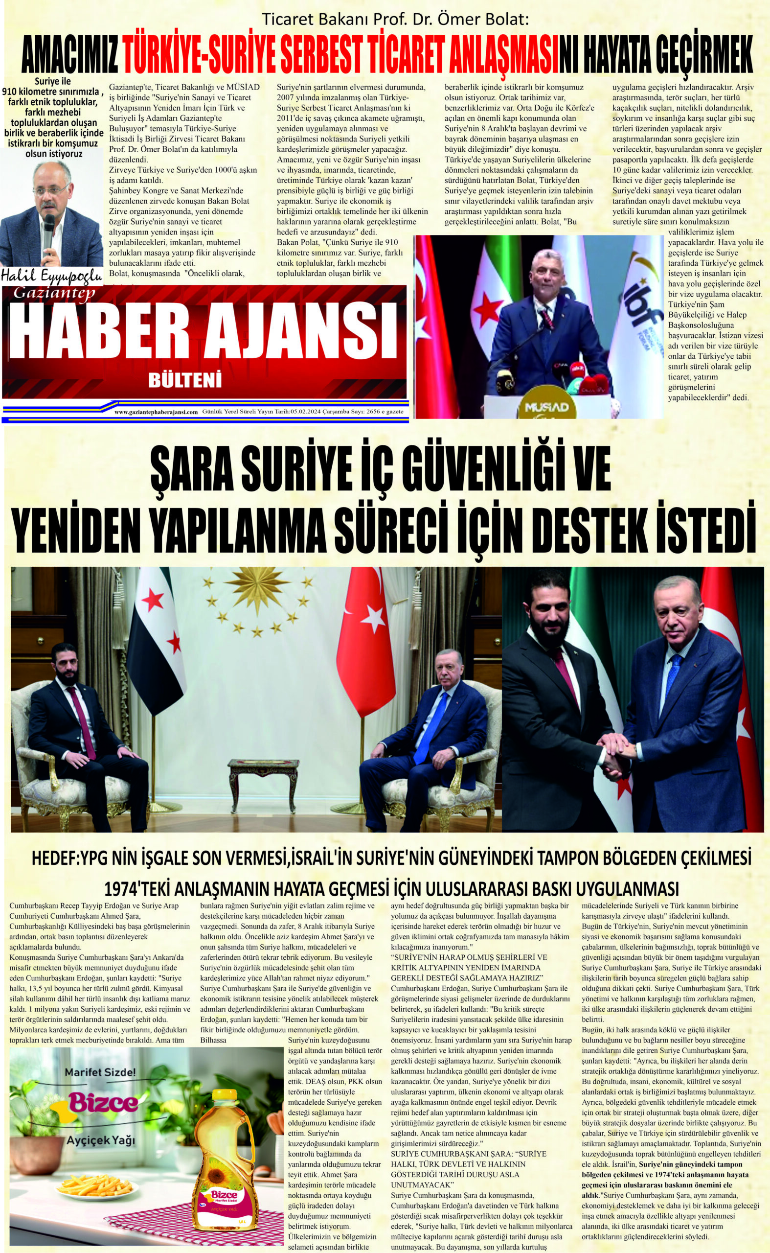 Gaziantep Haber Ajansı Bülteni Çarşamba 05.02.2024 e gazete