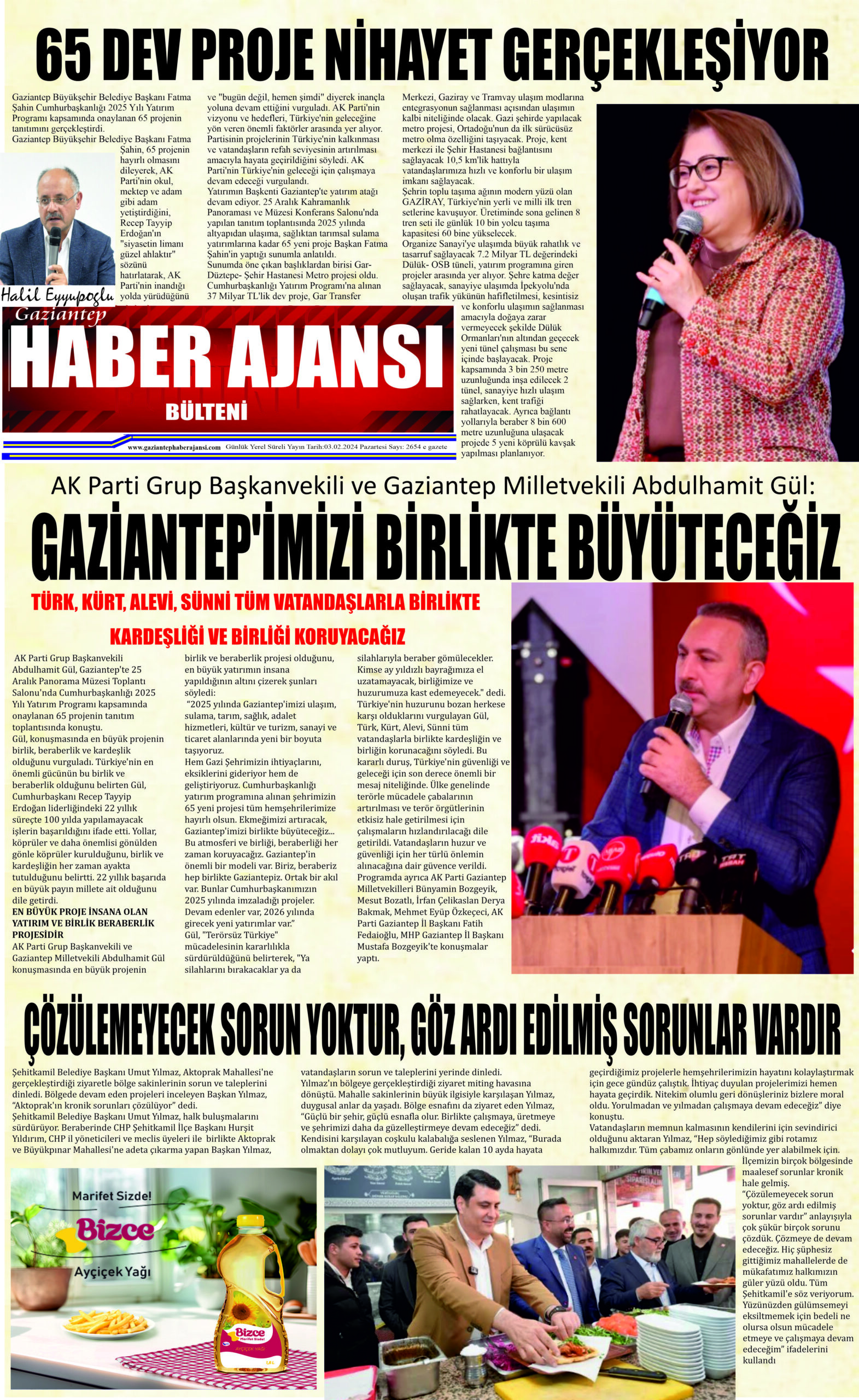Gaziantep Haber Ajansı Bülteni Pazartesi 03.02.2024 e gazete