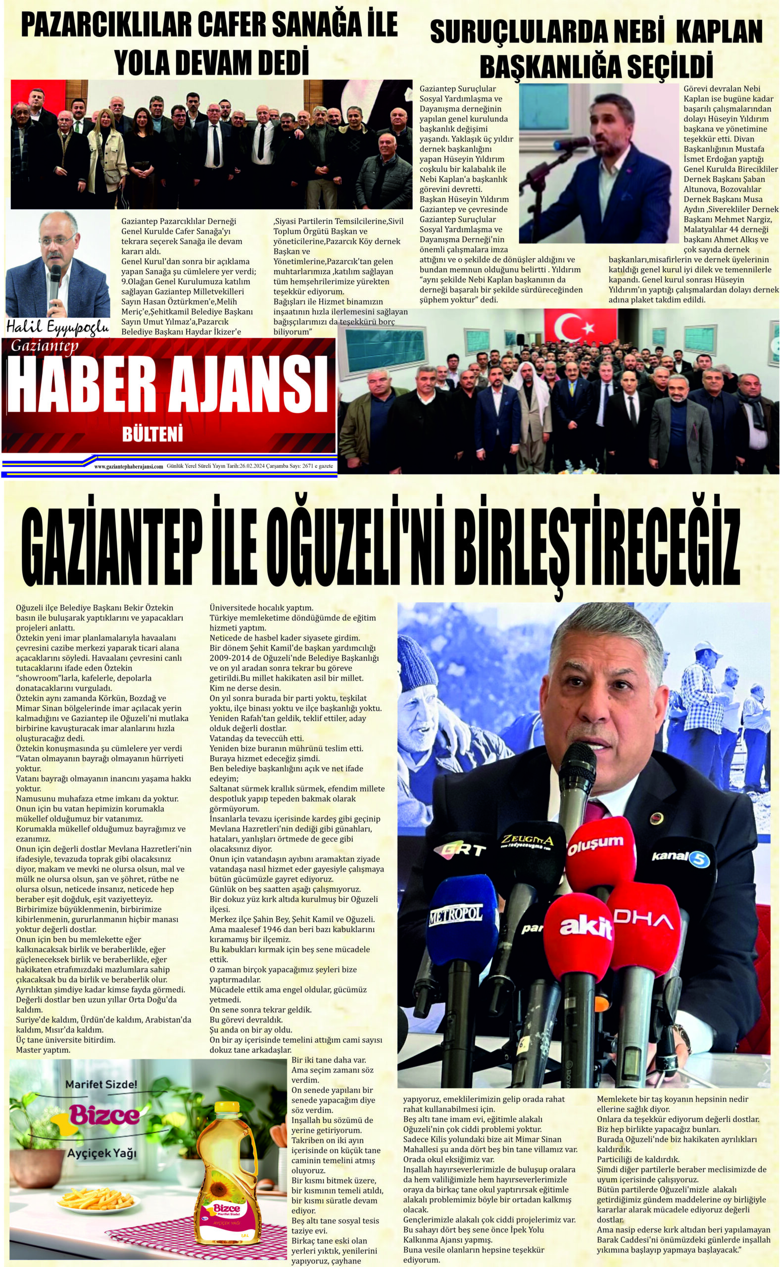 Gaziantep Haber Ajansı Bülteni Salı 26.02.2024 e gazete