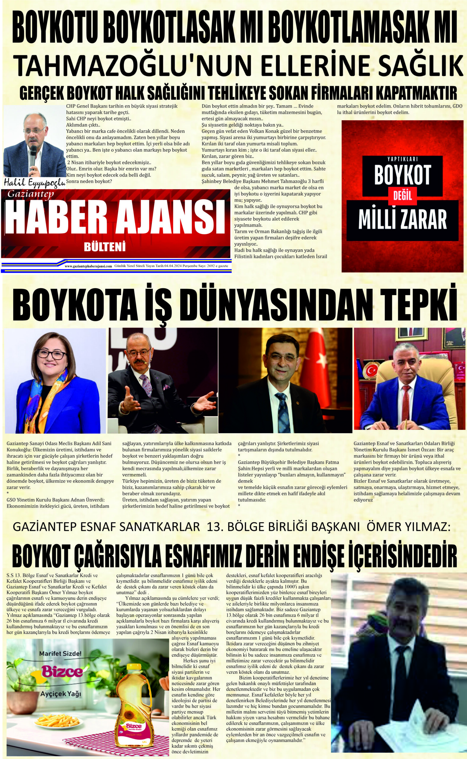 Gaziantep Haber Ajansı Bülteni Perşembe 03.04.2024 e gazete