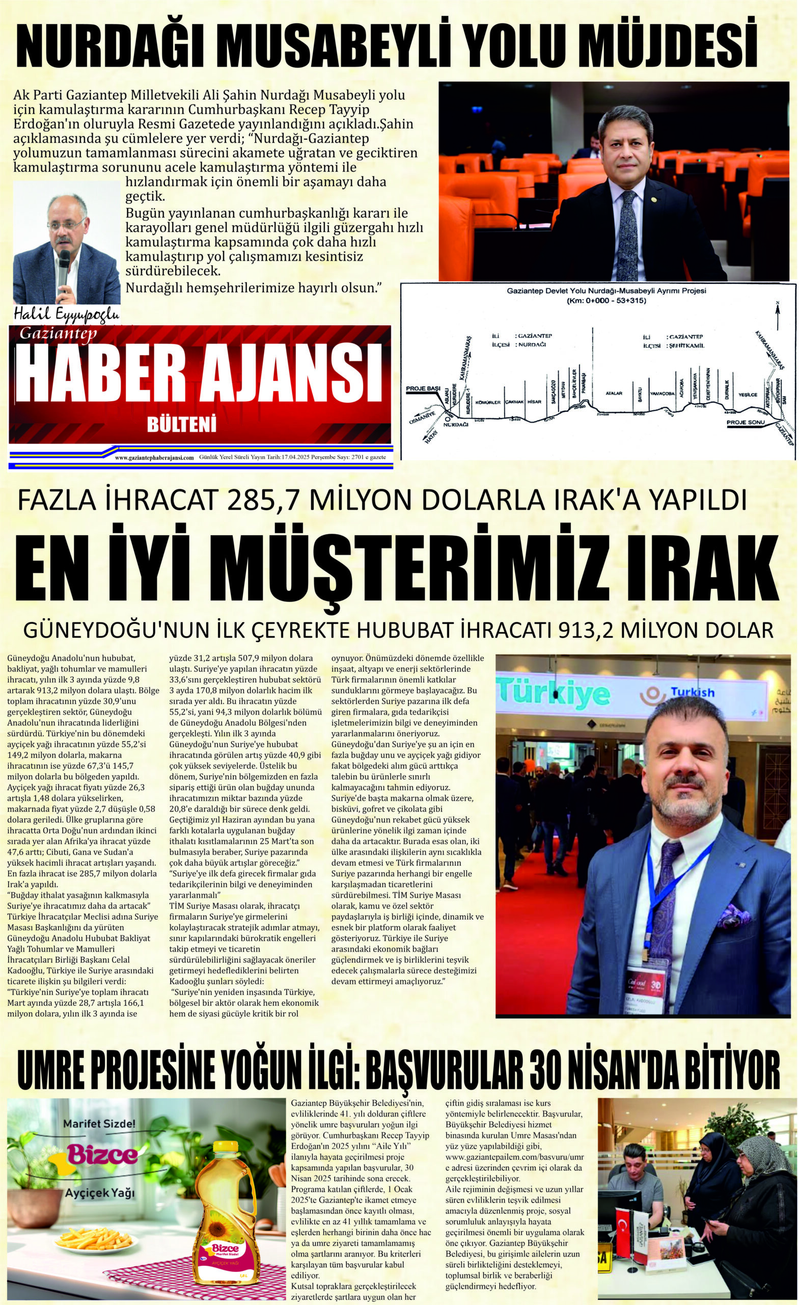 Gaziantep Haber Ajansı Bülteni Perşembe 17.04.2025 e gazete