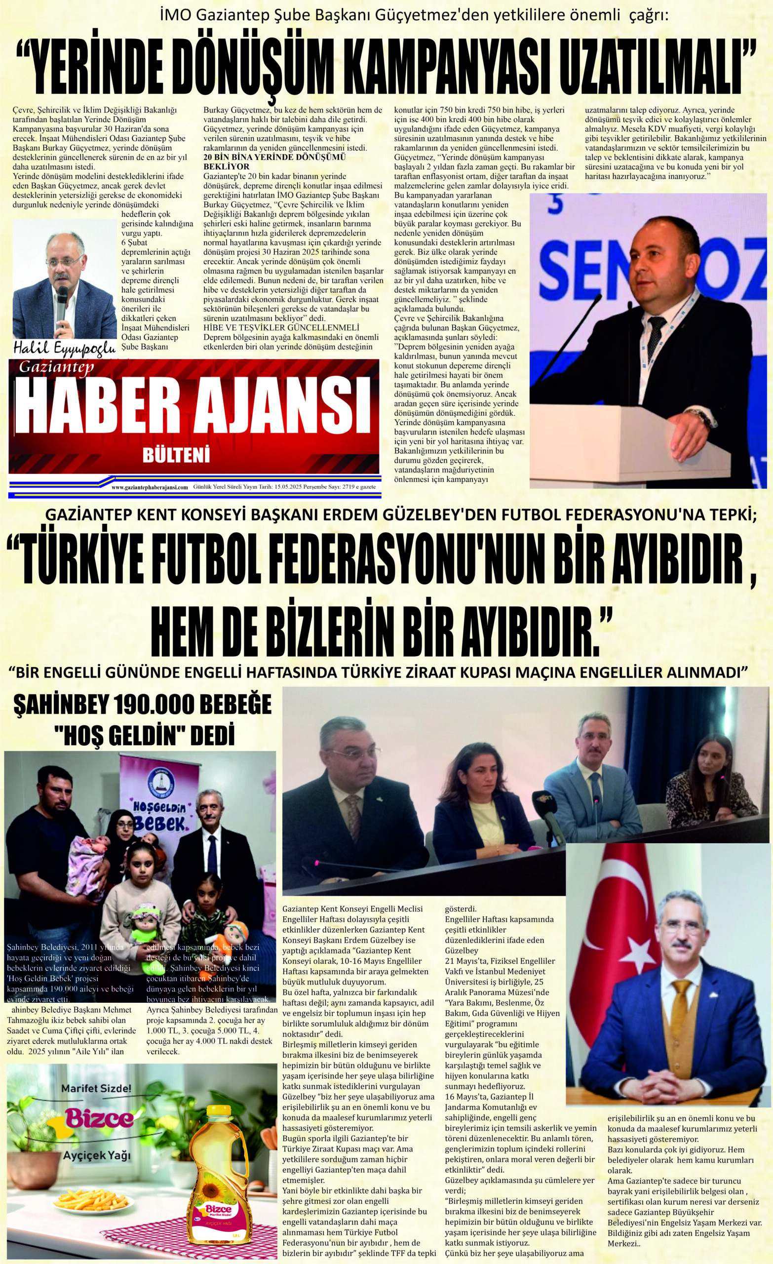 Gaziantep Haber Ajansı Bülteni Perşembe 15.05.2025 e gazete