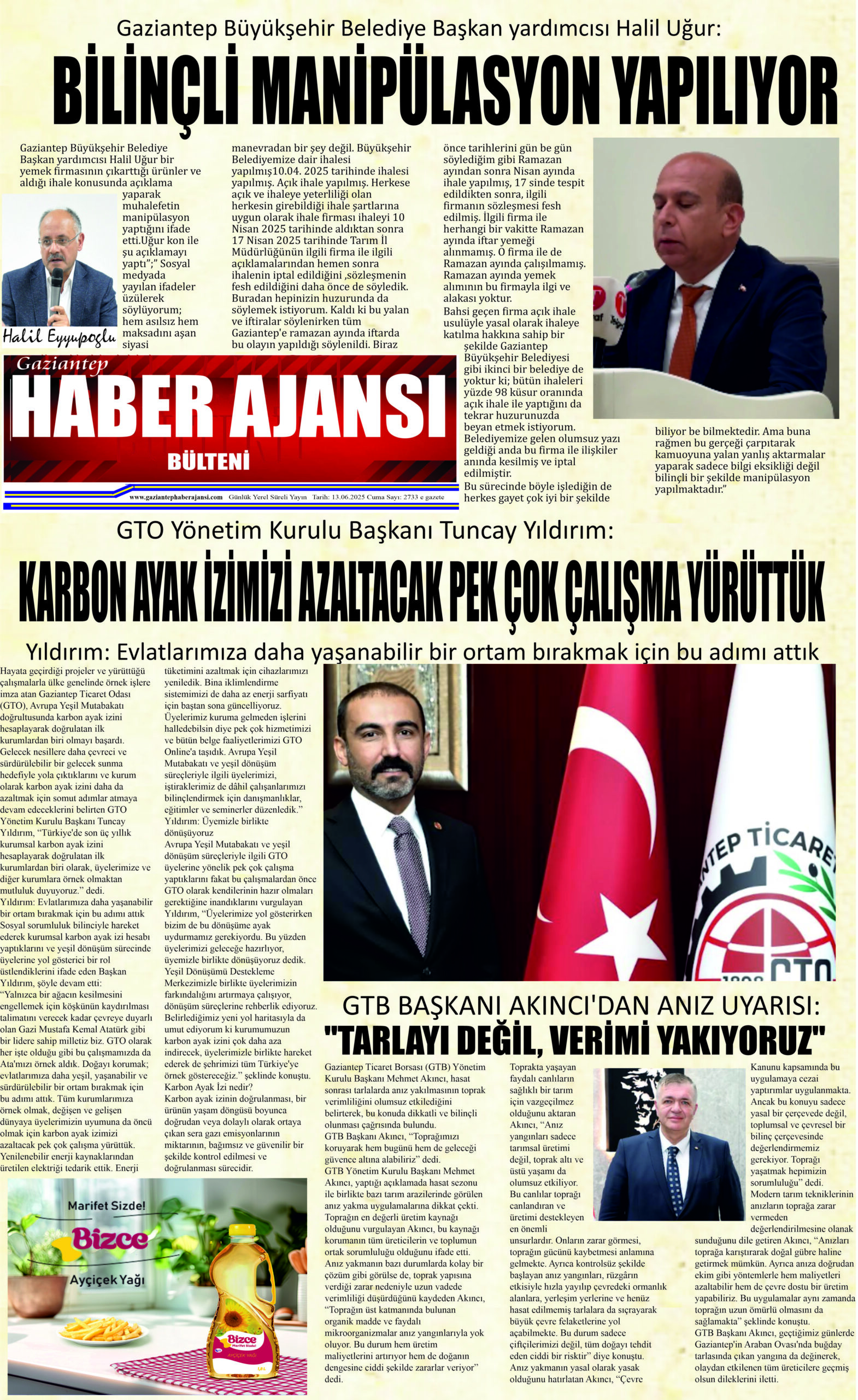 Gaziantep Haber Ajansı Bülteni Cuma 13.06.2025 e gazete