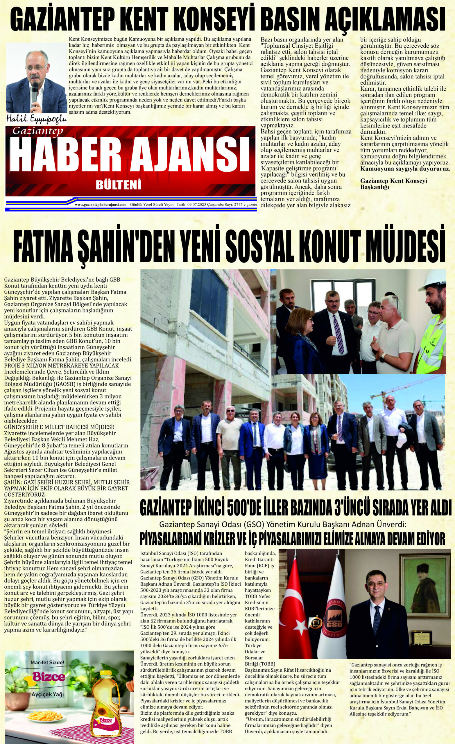 Gaziantep Haber Ajansı Bülteni Çarşamba 09.07.2025 e gazete