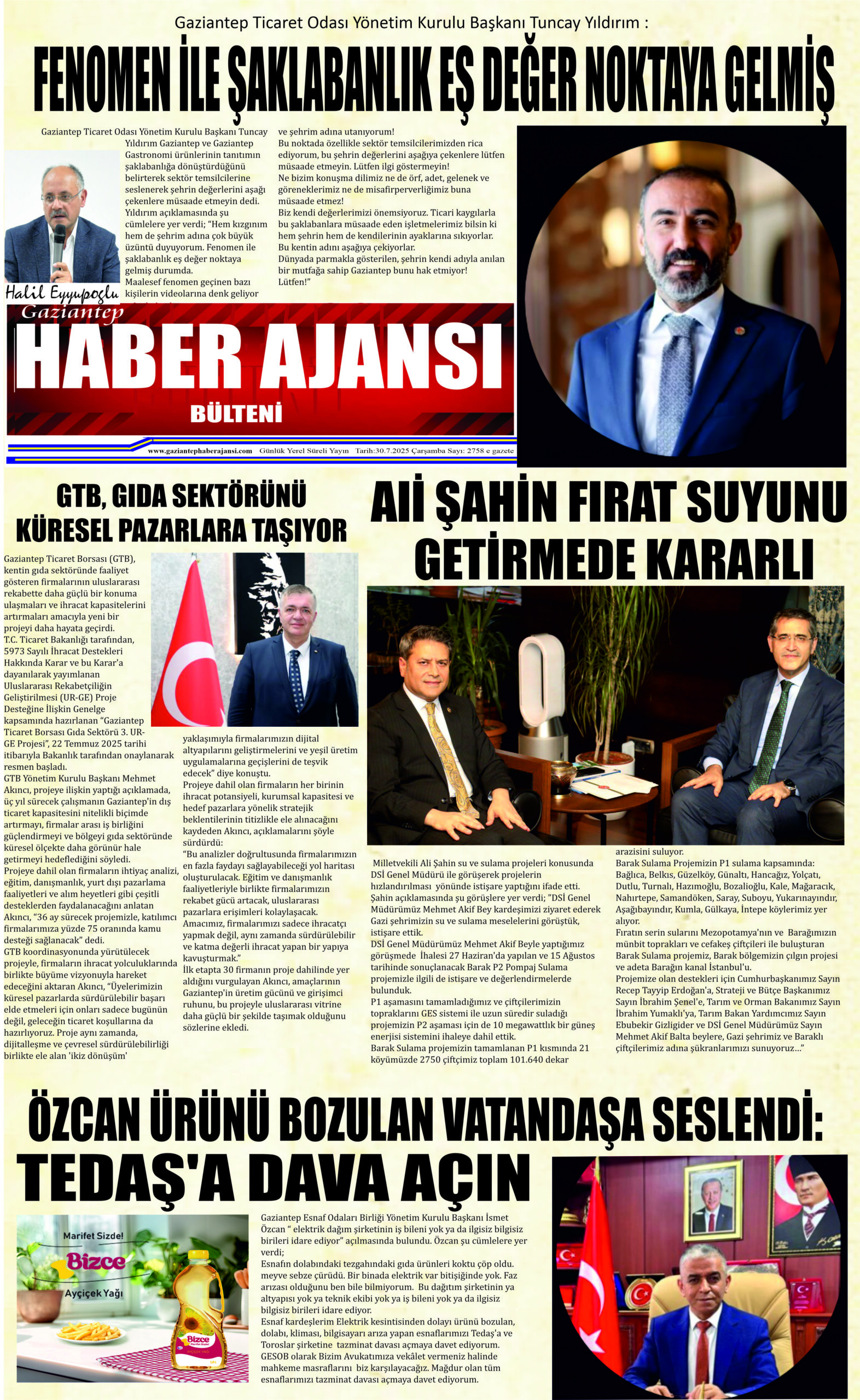 Gaziantep Haber Ajansı Bülteni Çarşamba 30.07.2025 e gazete