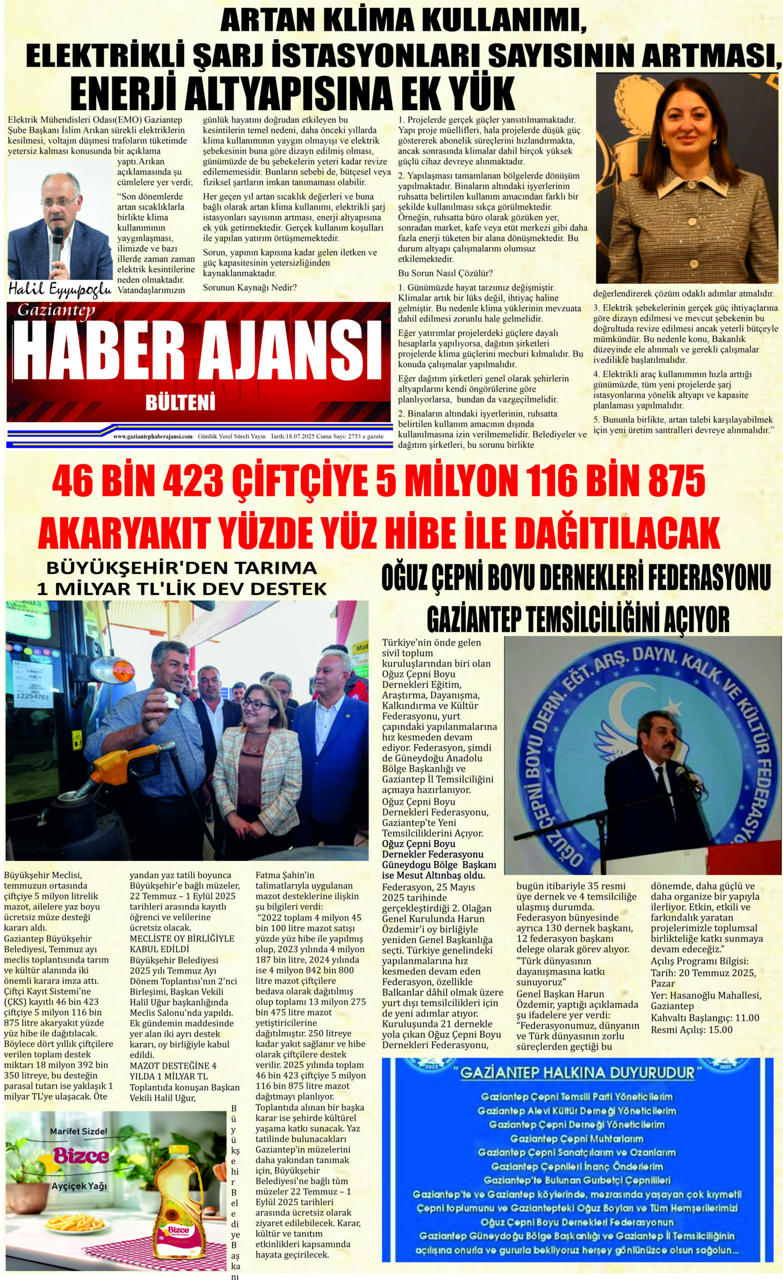 Gaziantep Haber Ajansı Bülteni Cuma 18.07.2025 e gazete