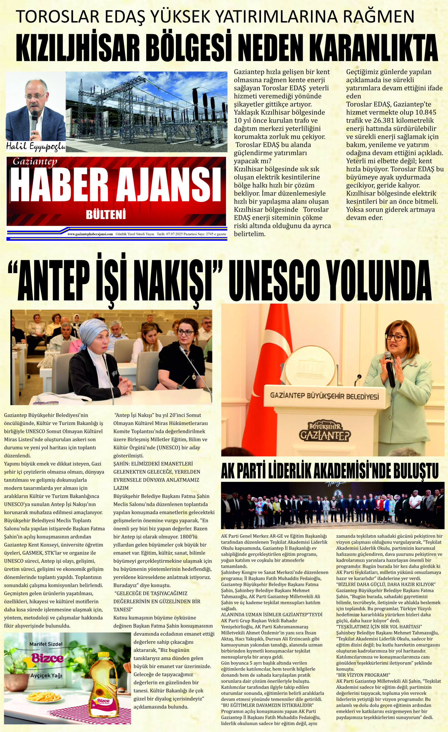 Gaziantep Haber Ajansı Bülteni Pazartesi 07.07.2025 e gazete