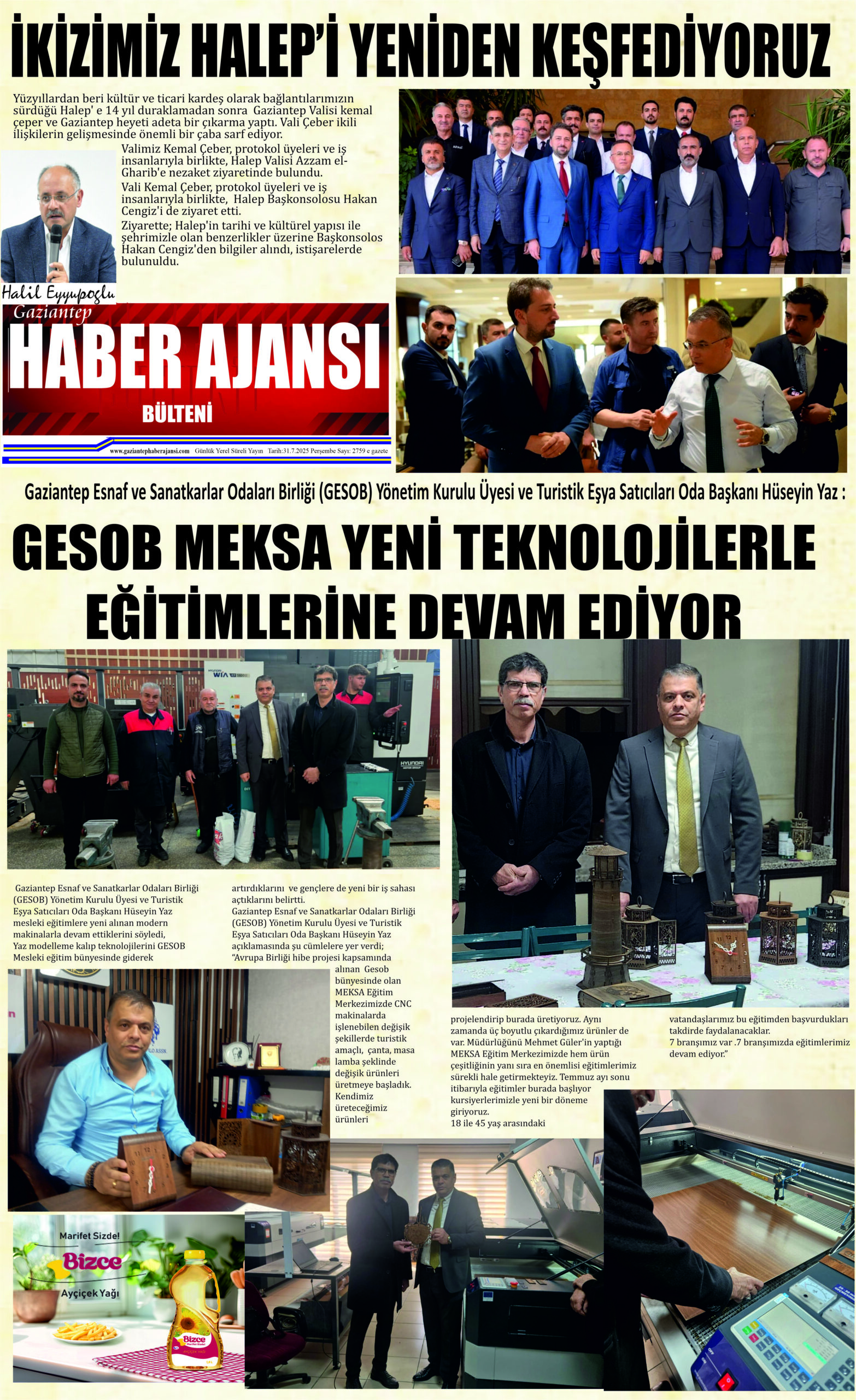 Gaziantep Haber Ajansı Bülteni Perşembe 31.07.2025 e gazete