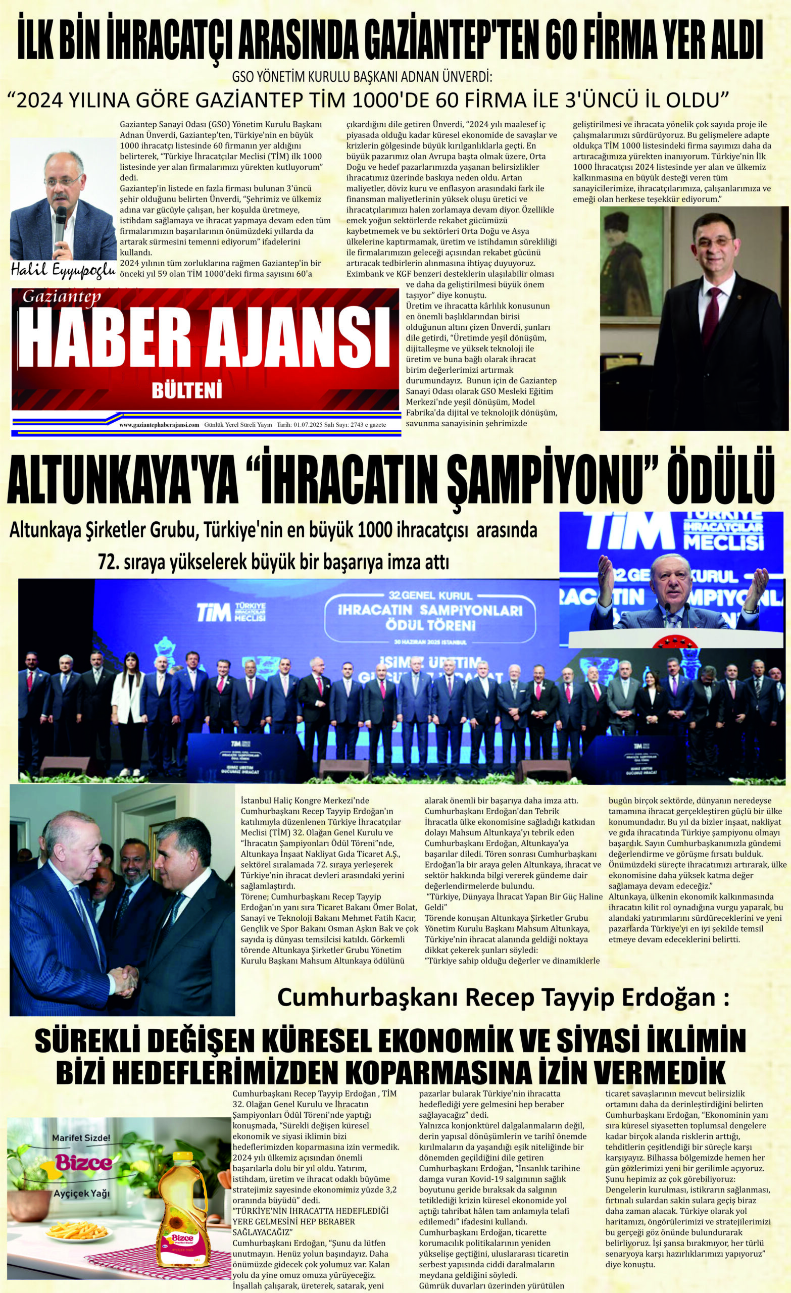 Gaziantep Haber Ajansı Bülteni Salı 01.07.2025 e gazete
