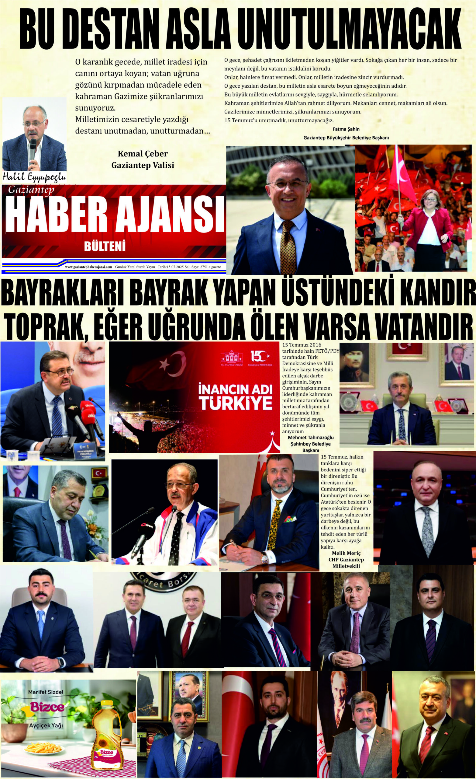 Gaziantep Haber Ajansı Bülteni Salı 15.07.2025 e gazete