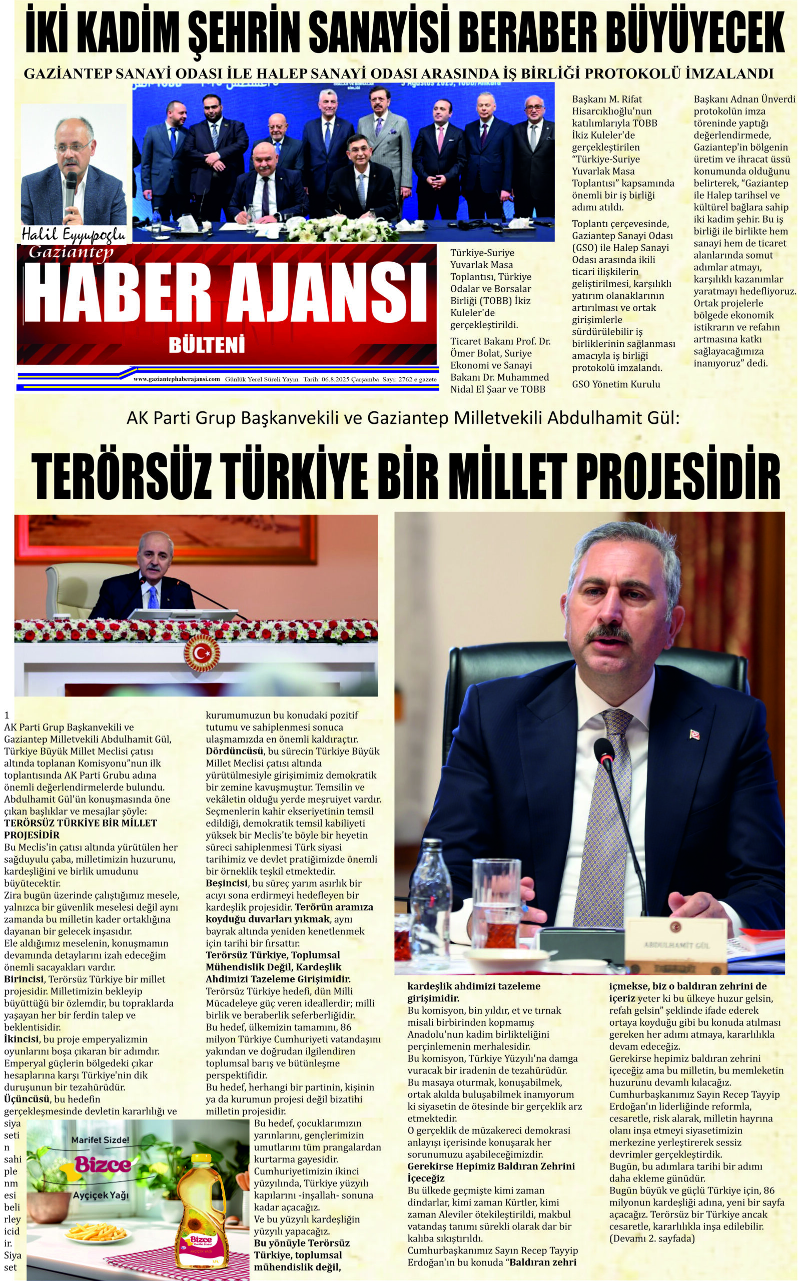 Gaziantep Haber Ajansı Bülteni Çarşamba 06.08.2025 e gazete