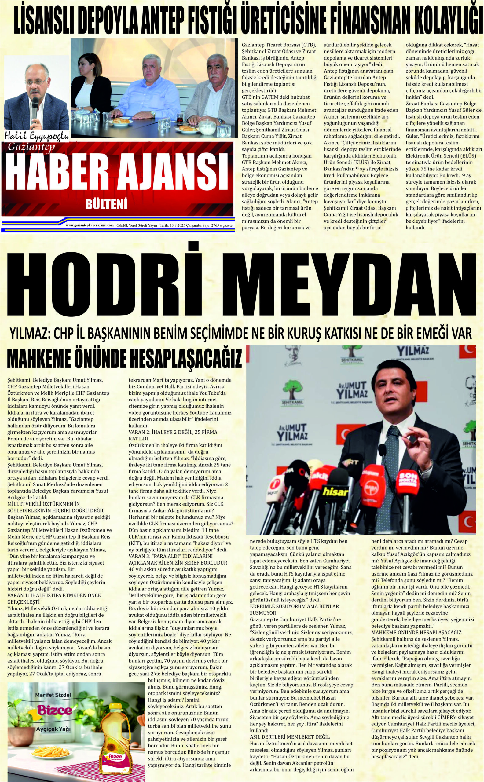 Gaziantep Haber Ajansı Bülteni Çarşamba 13.08.2025 e gazete