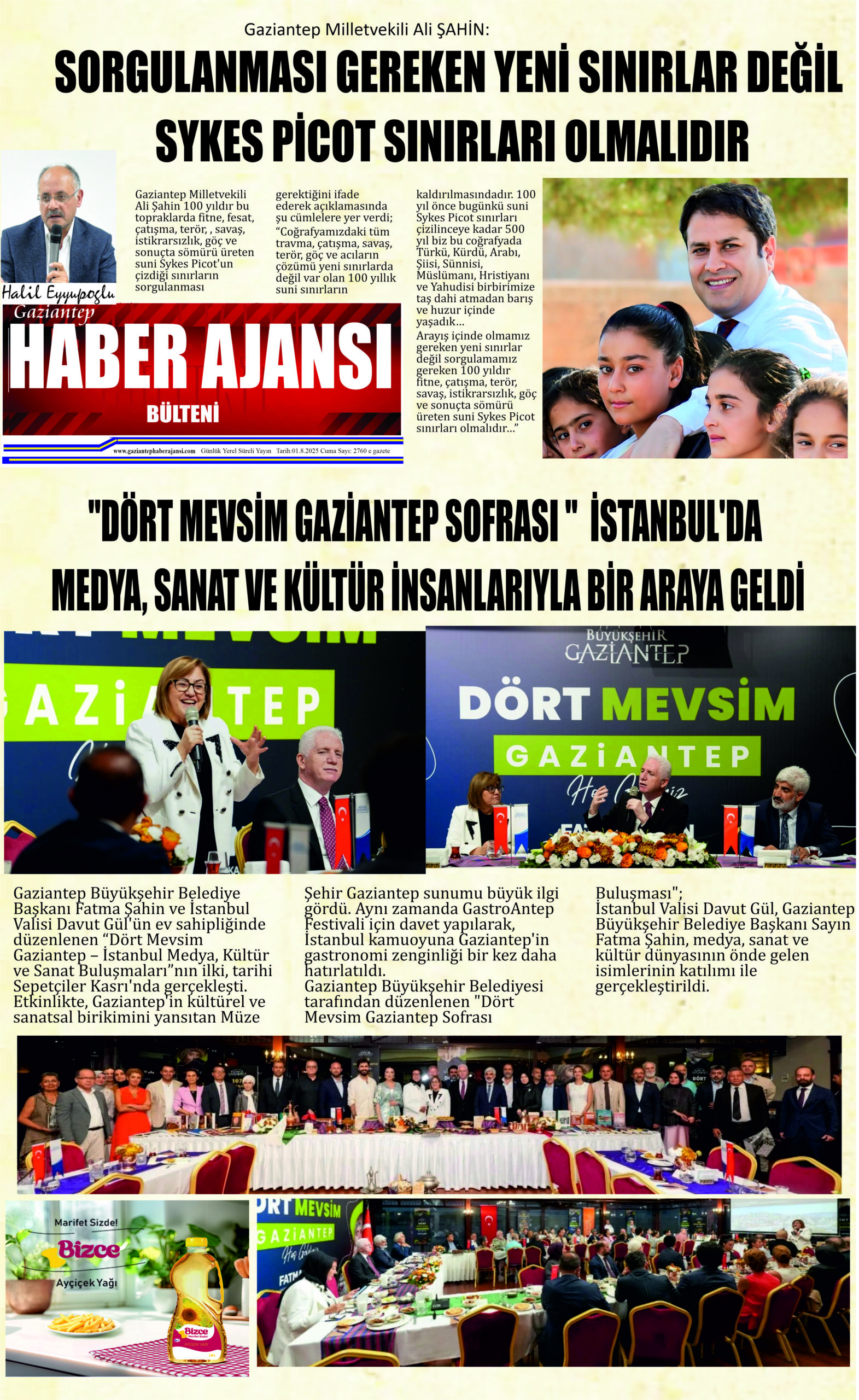 Gaziantep Haber Ajansı Bülteni Cuma 01.08.2025 e gazete