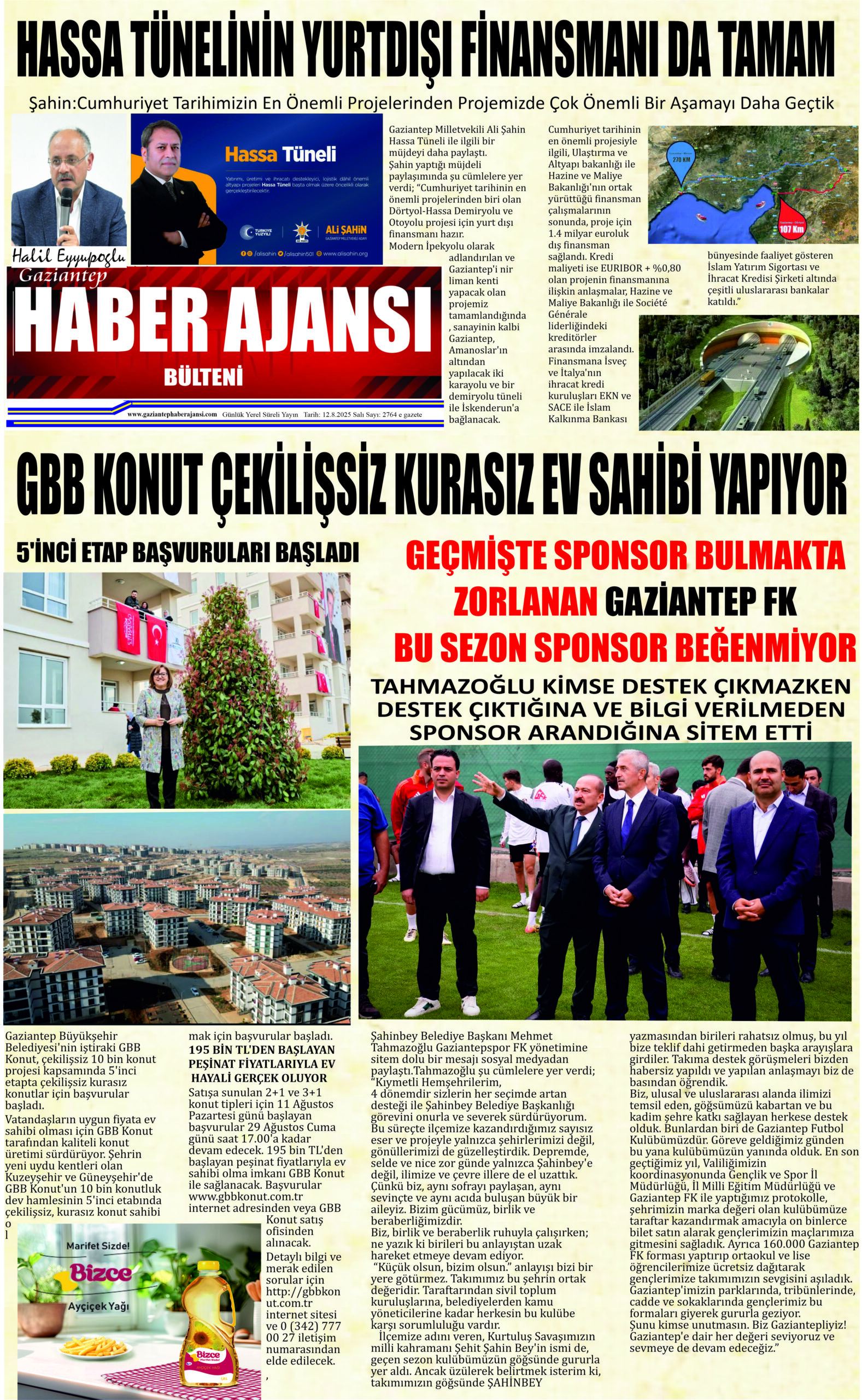 Gaziantep Haber Ajansı Bülteni Salı 12.08.2025 e gazete