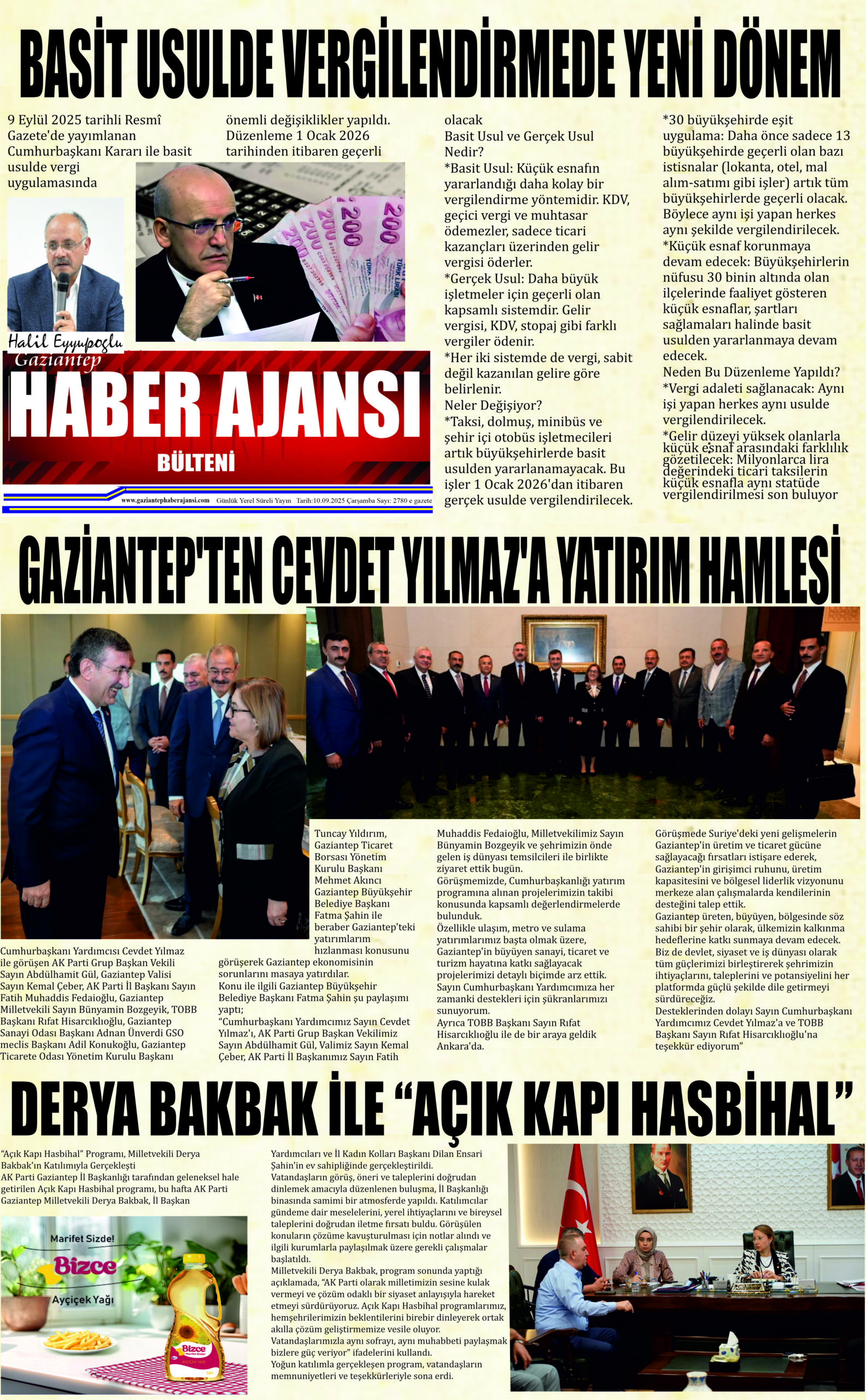Gaziantep Haber Ajansı Bülteni Çarşamba 10.09.2025 e gazete