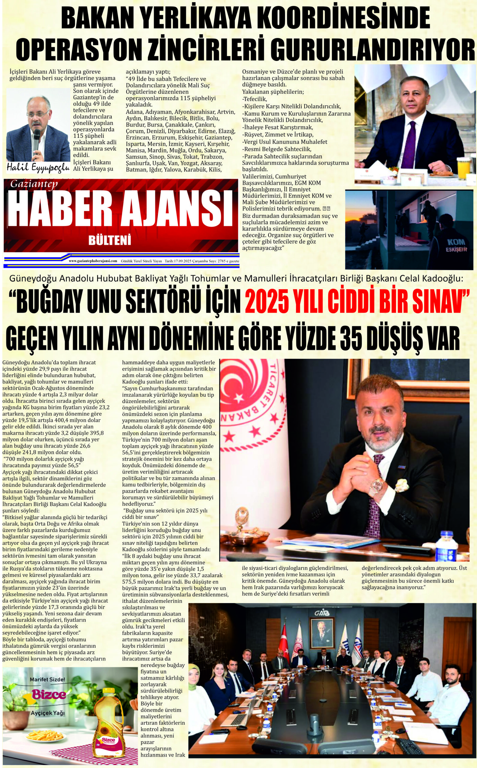 Gaziantep Haber Ajansı Bülteni Çarşamba 17.09.2025 e gazete