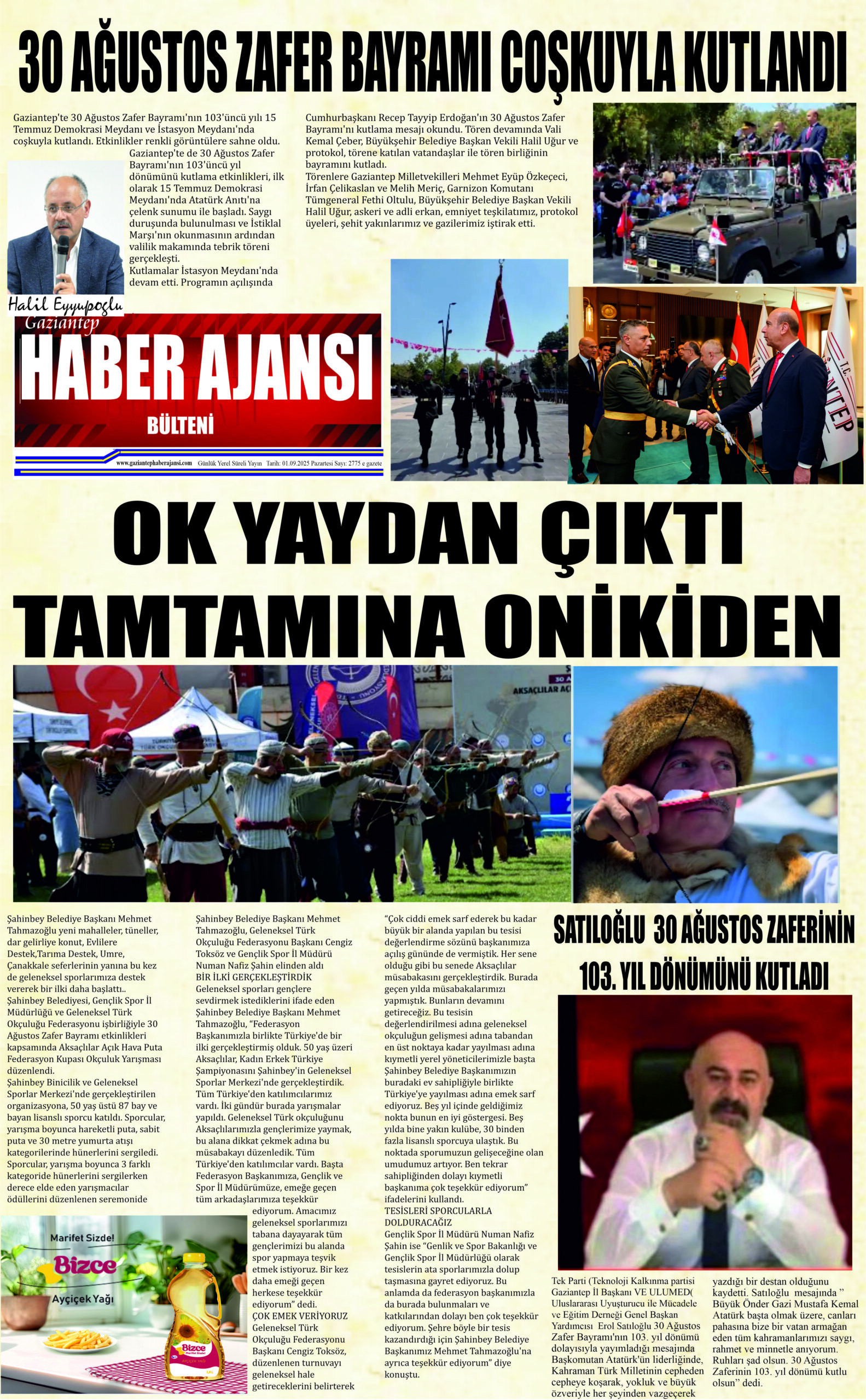 Gaziantep Haber Ajansı Bülteni Pazartesi 01.09.2025 e gazete