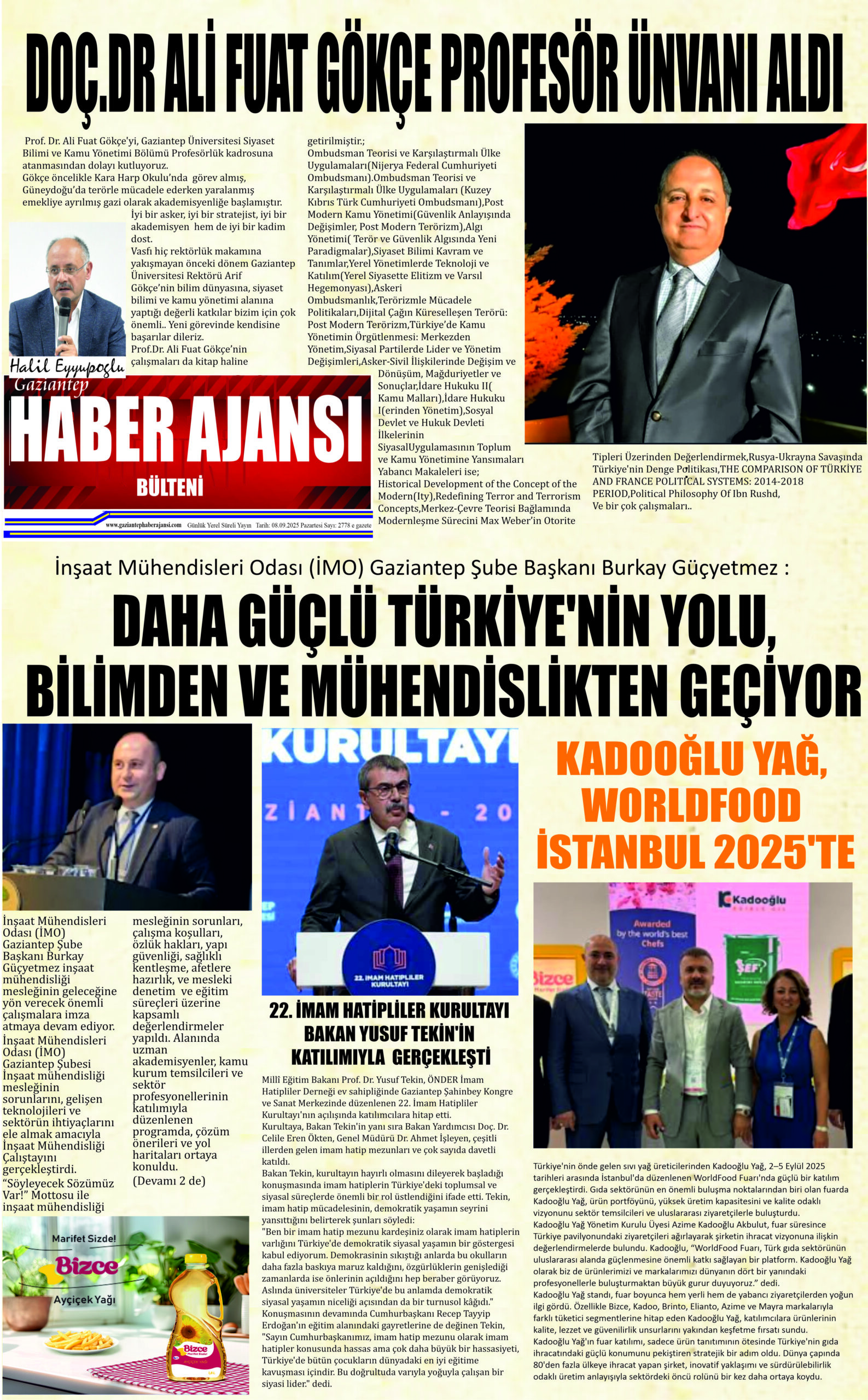 Gaziantep Haber Ajansı Bülteni Pazartesi 08.09.2025 e gazete