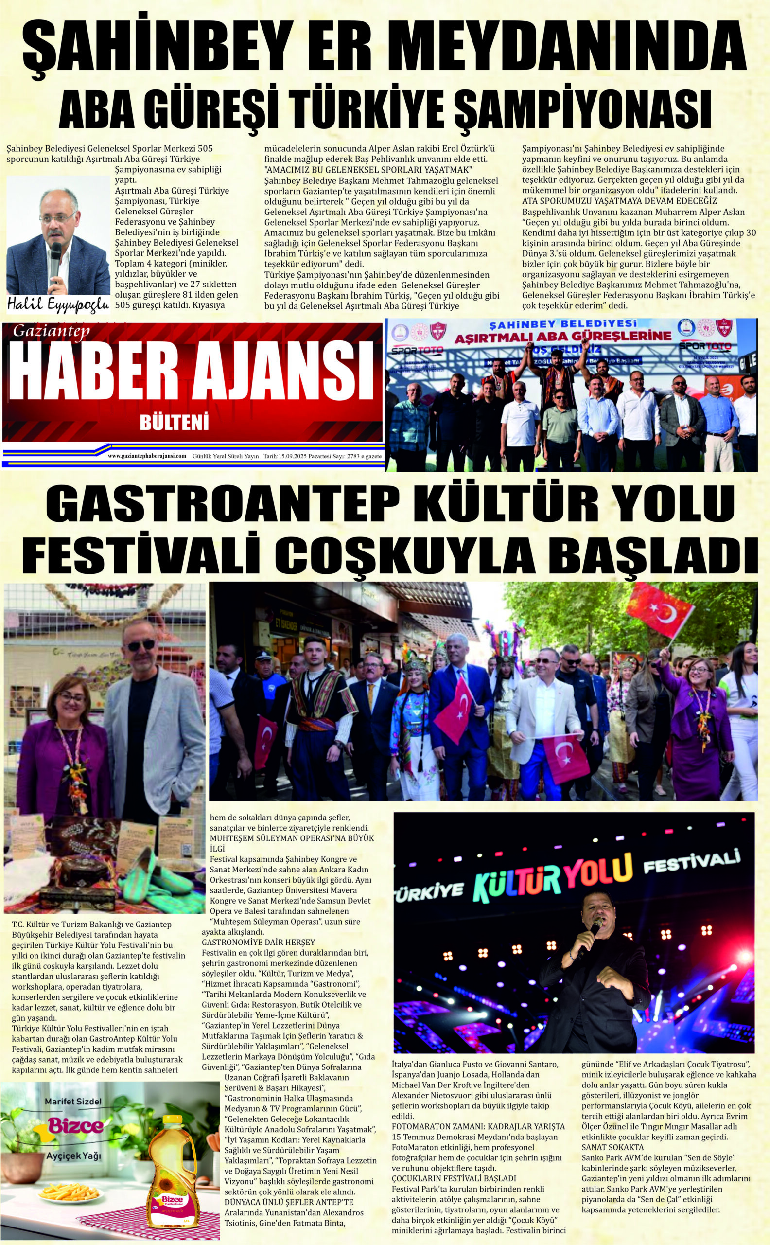 Gaziantep Haber Ajansı Bülteni Pazartesi 15.09.2025 e gazete