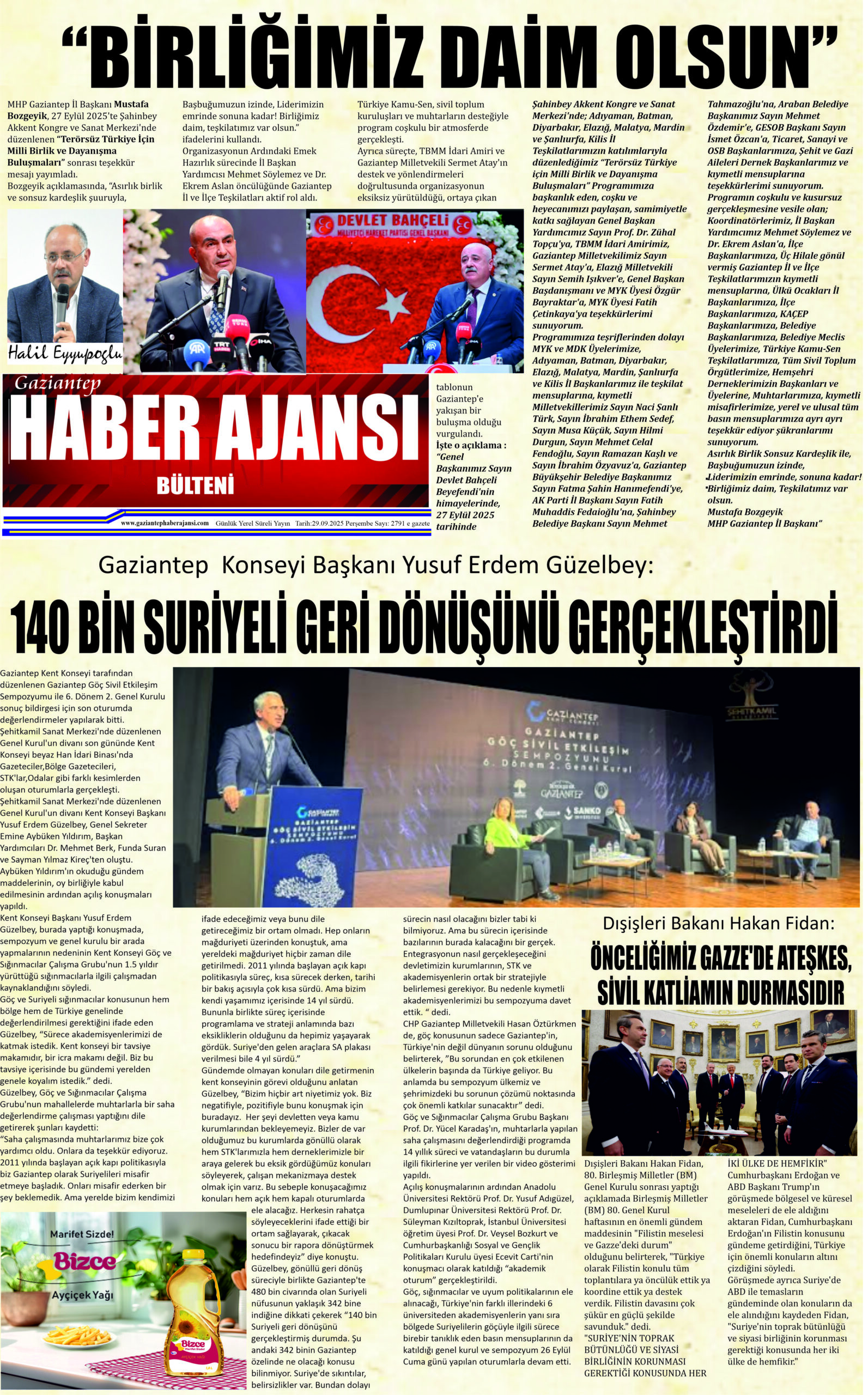 Gaziantep Haber Ajansı Bülteni Pazartesi 29.09.2025 e gazete