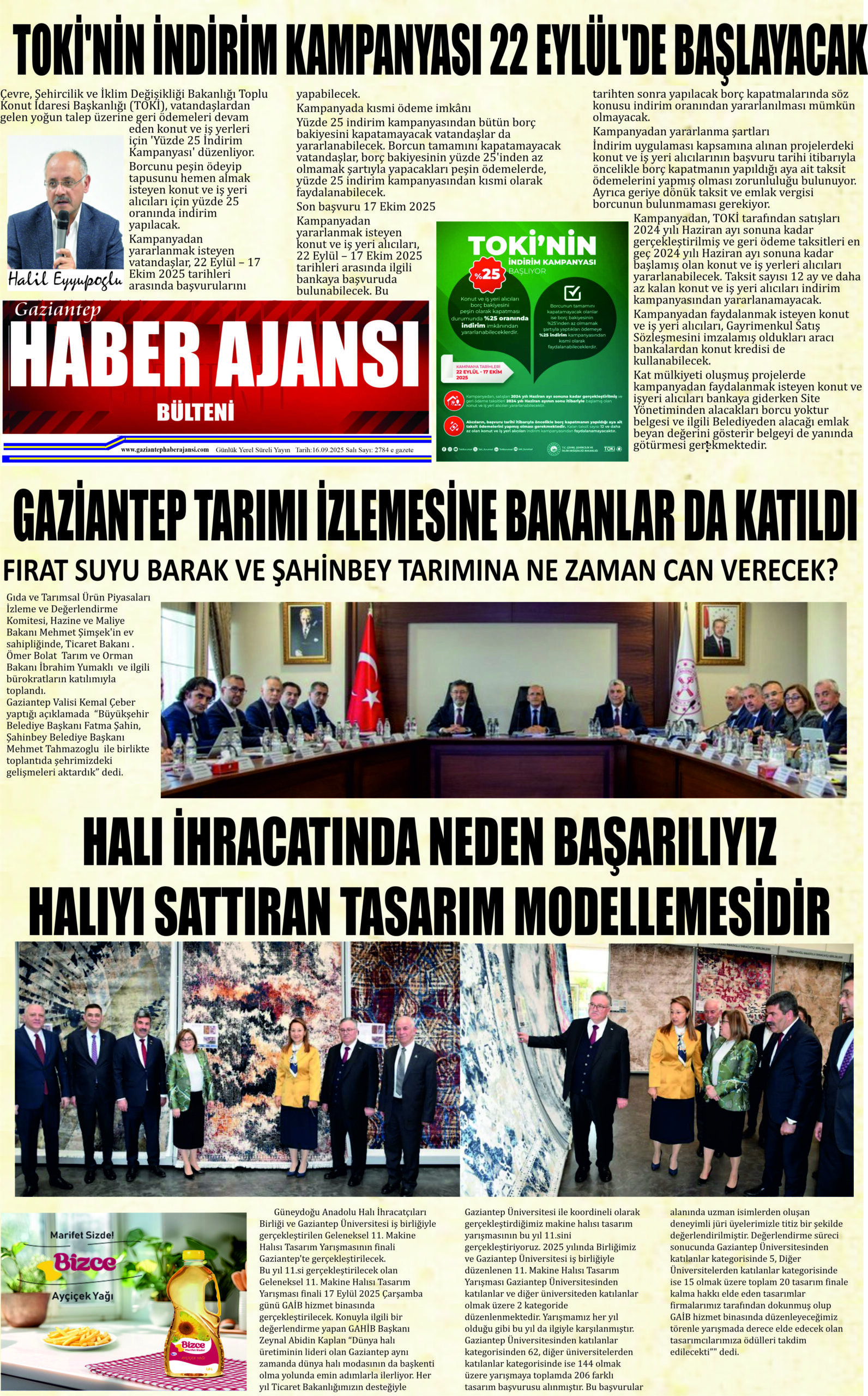Gaziantep Haber Ajansı Bülteni Salı 16.09.2025 e gazete