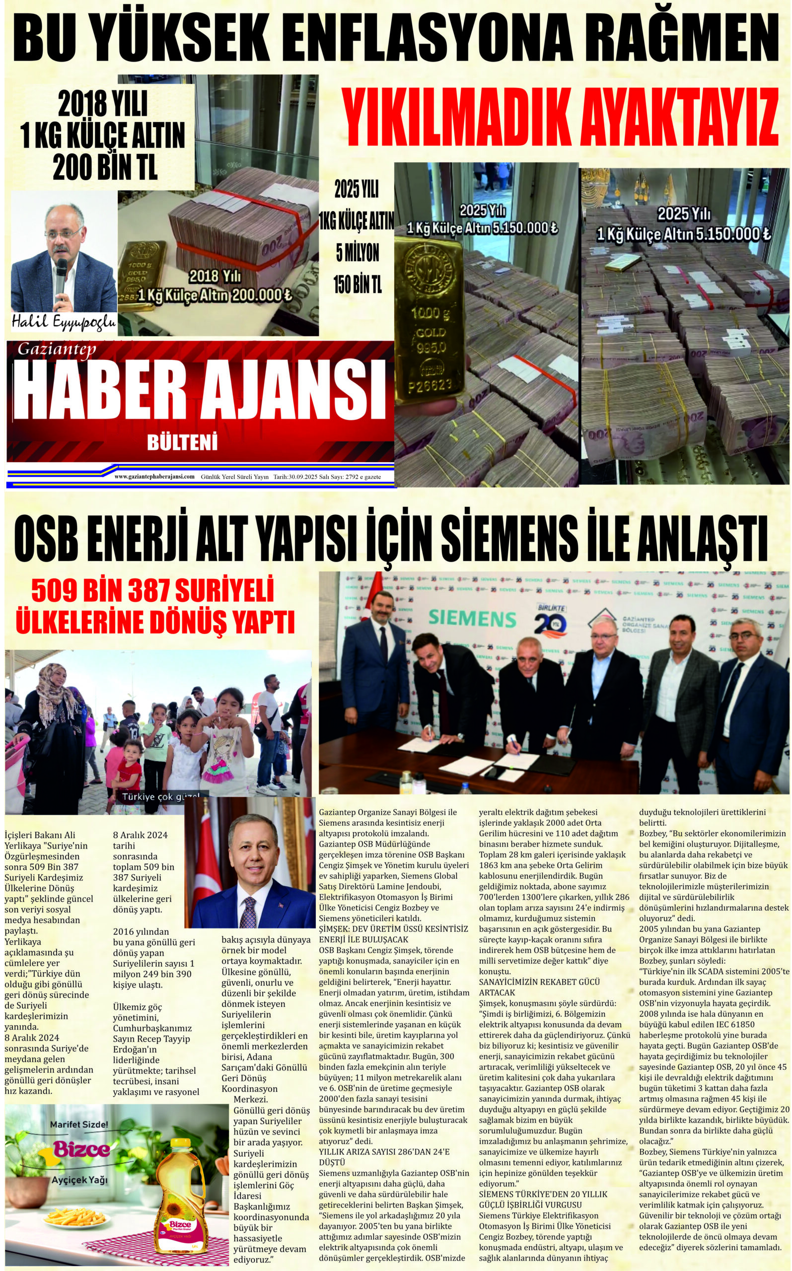 Gaziantep Haber Ajansı Bülteni Salı 30.09.2025 e gazete
