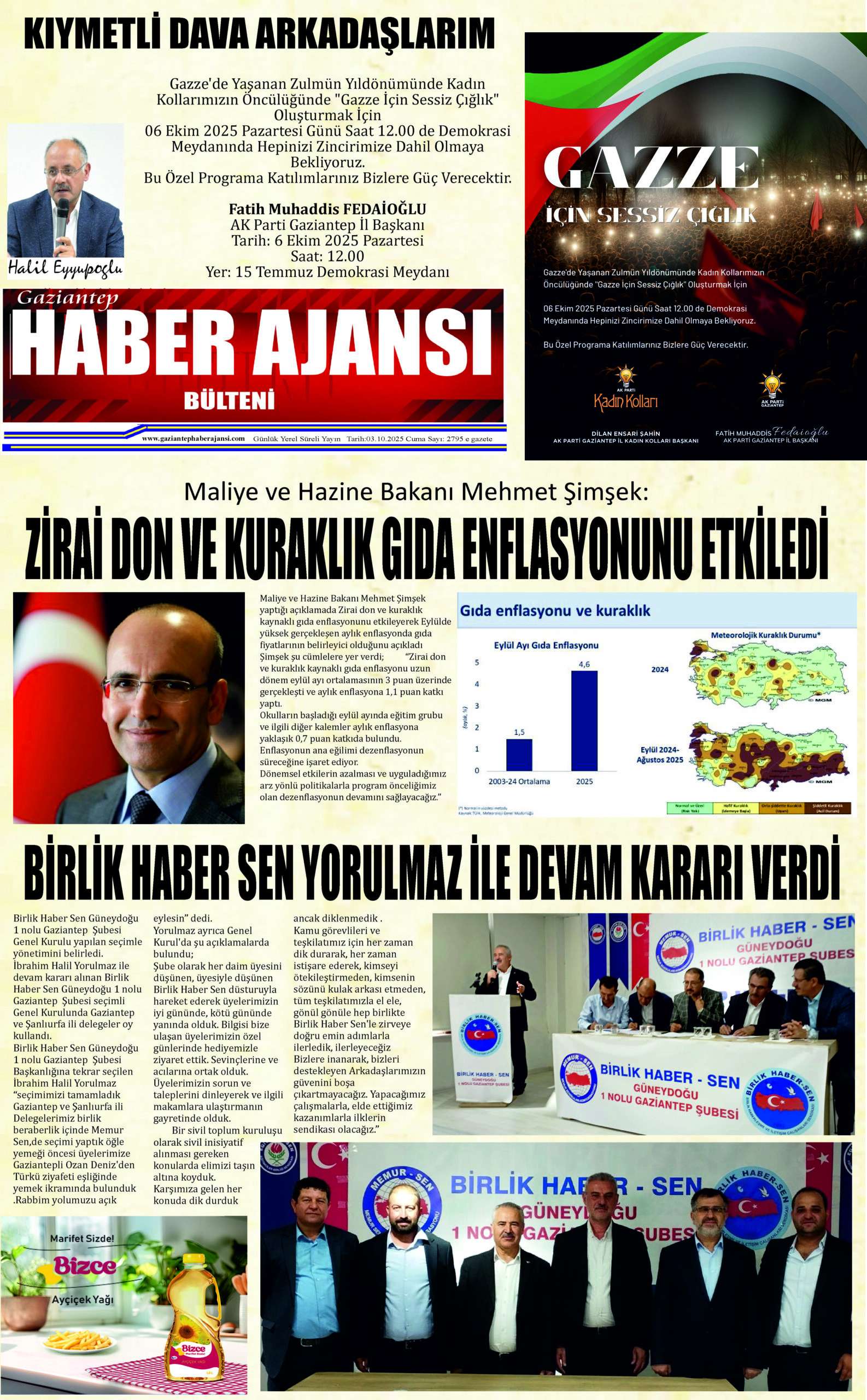 ŞİMŞEK:ZİRAİ DON VE KURAKLIK GIDA ENFLASYONUNU ETKİLEDİ